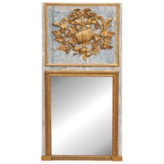 18th Century French Painted Trumeau Mirror with Raised Gilt Carvings