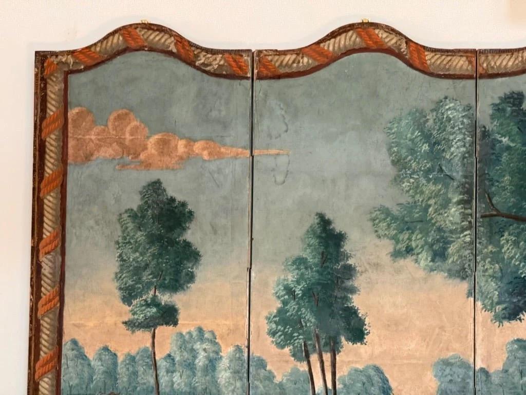 18th Century French Painted Wallpaper Four-Panel Floor Screen In Good Condition In Charlottesville, VA