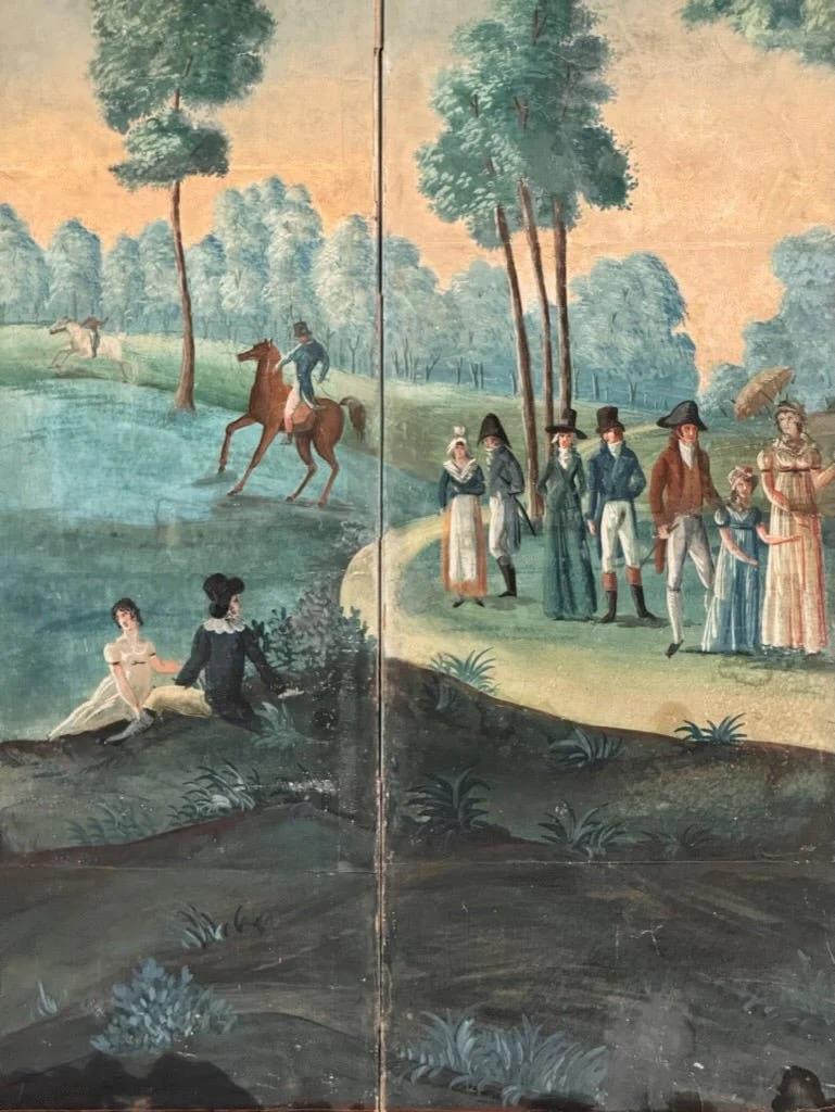 18th Century French Painted Wallpaper Four-Panel Floor Screen 1