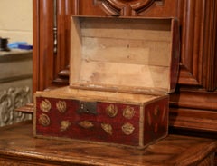 18th Century French Painted Wedding Trunk Box with Floral Motifs from Normandy