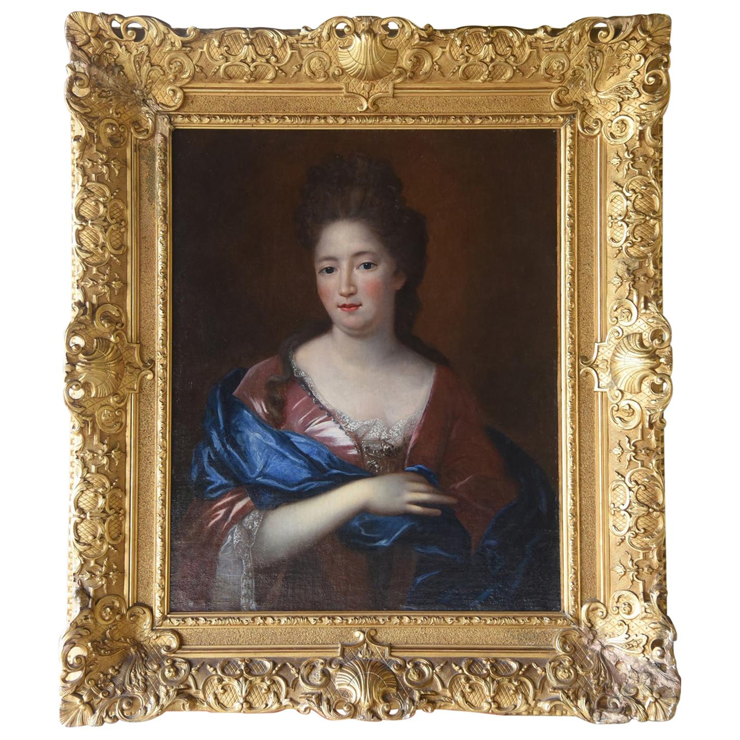 18th Century French Painting Portrait of a Noblewoman Francoise De Troi, 1700s  For Sale