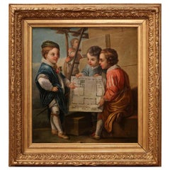 18th Century French Painting 'The Architects Kids' in Gilt Frame after C Van Loo