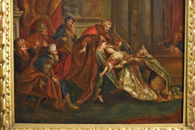 Hand-Painted 18th Century, French Painting with Esther’s Fainting before Ahasuerus For Sale