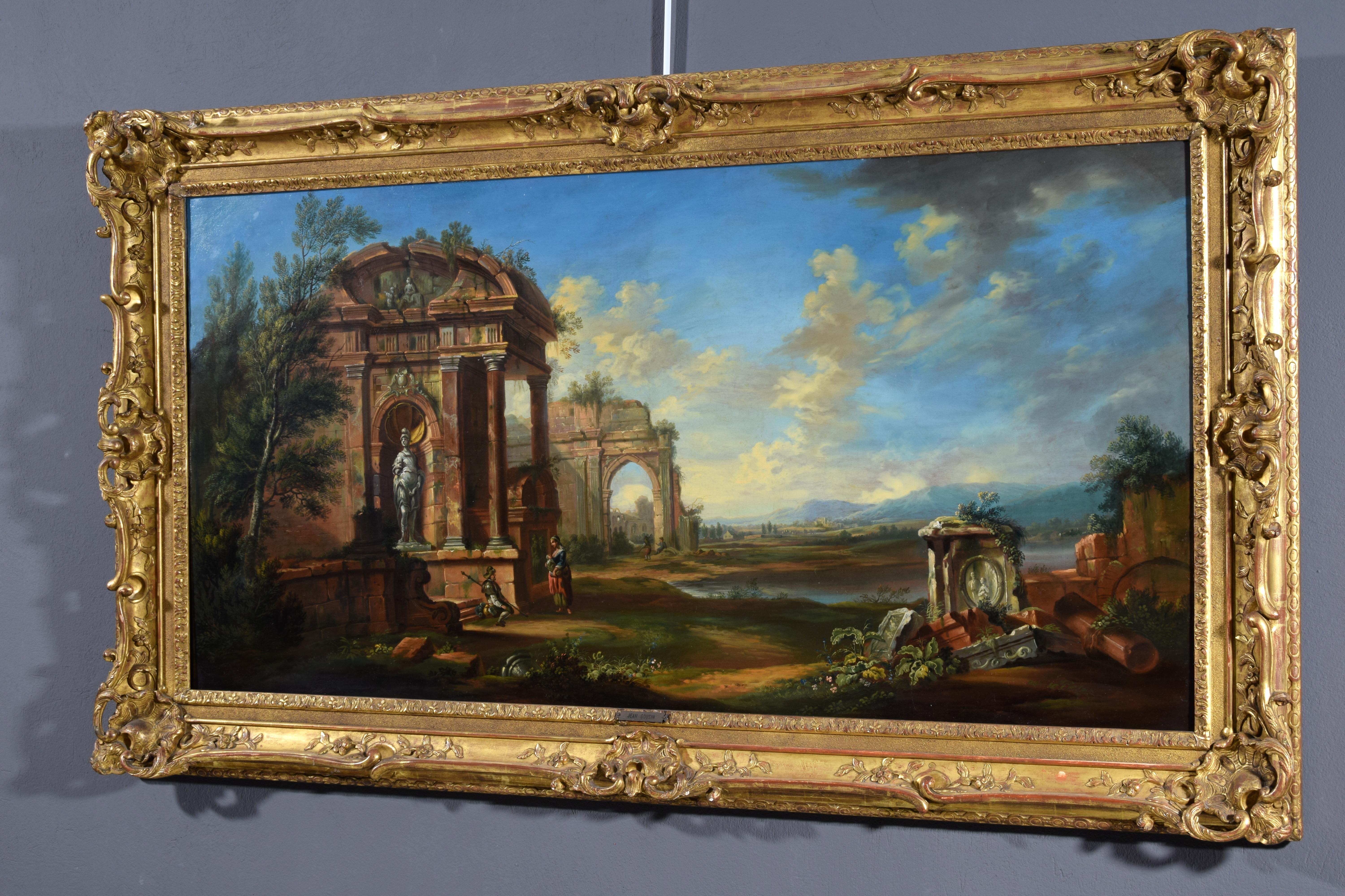 18th Century, French Painting with Landscape with Ruins  For Sale 5