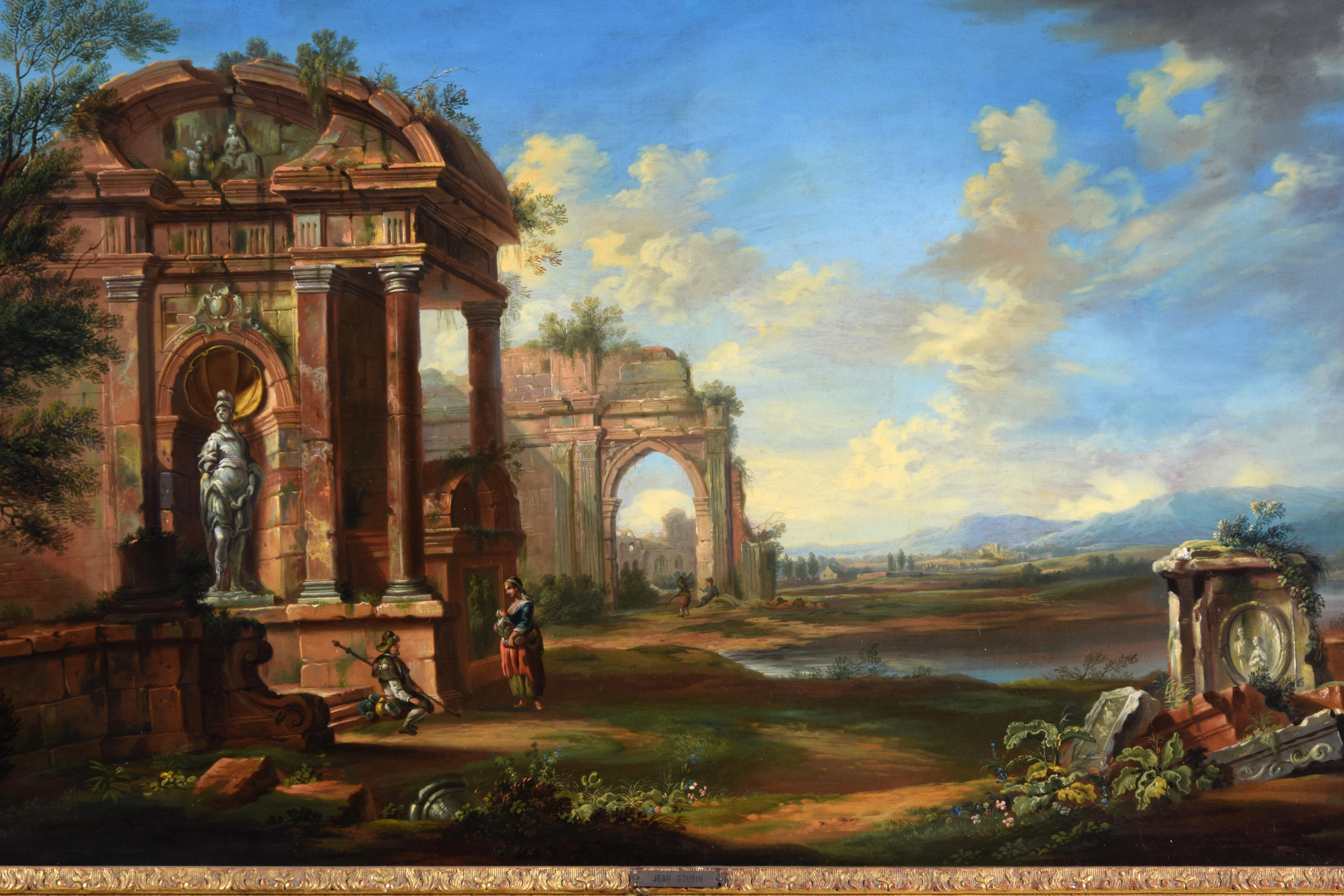 XVIIIe siècle, peinture française avec paysage avec ruines  en vente 5