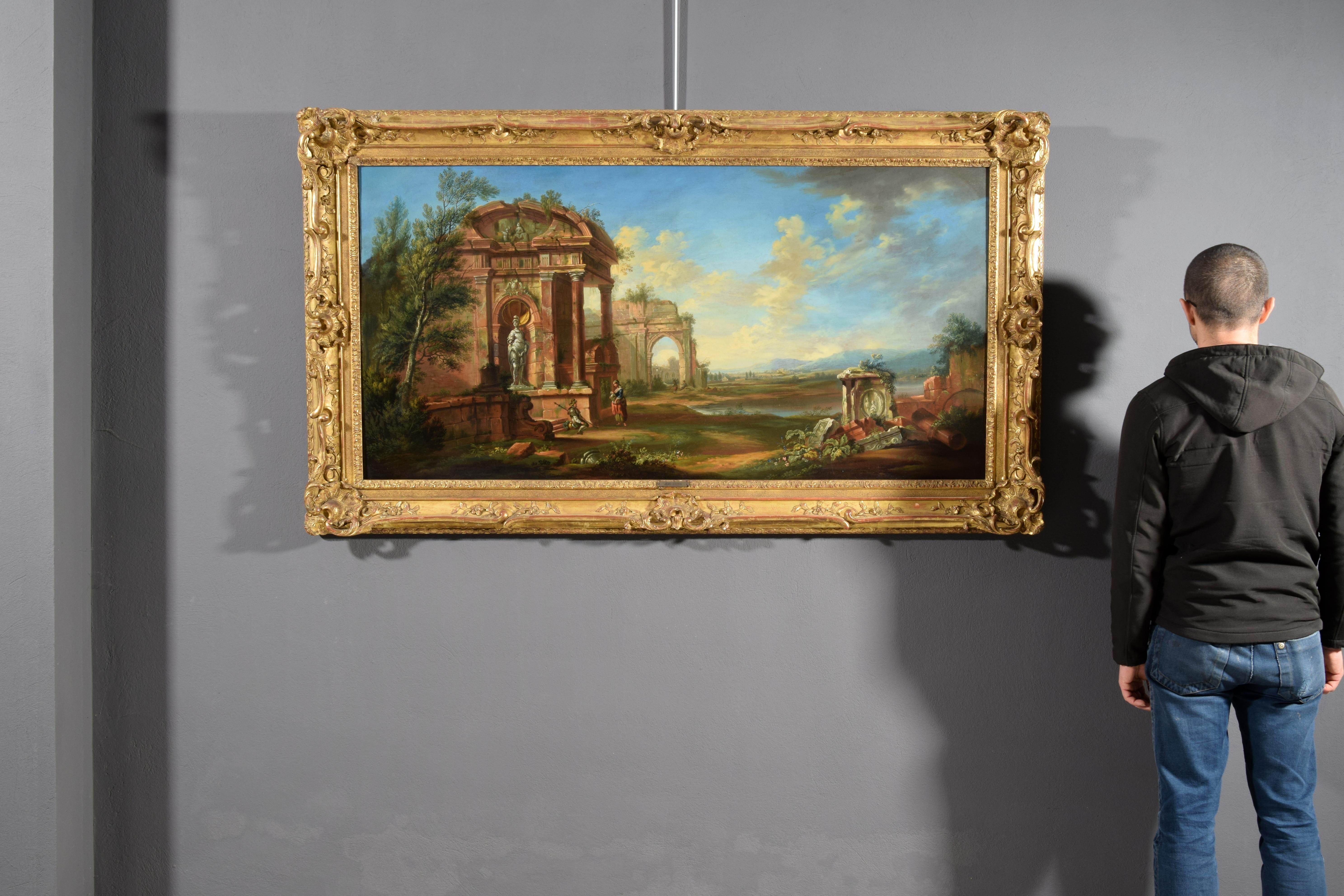 18th Century, French Painting with Landscape with Ruins  For Sale 7