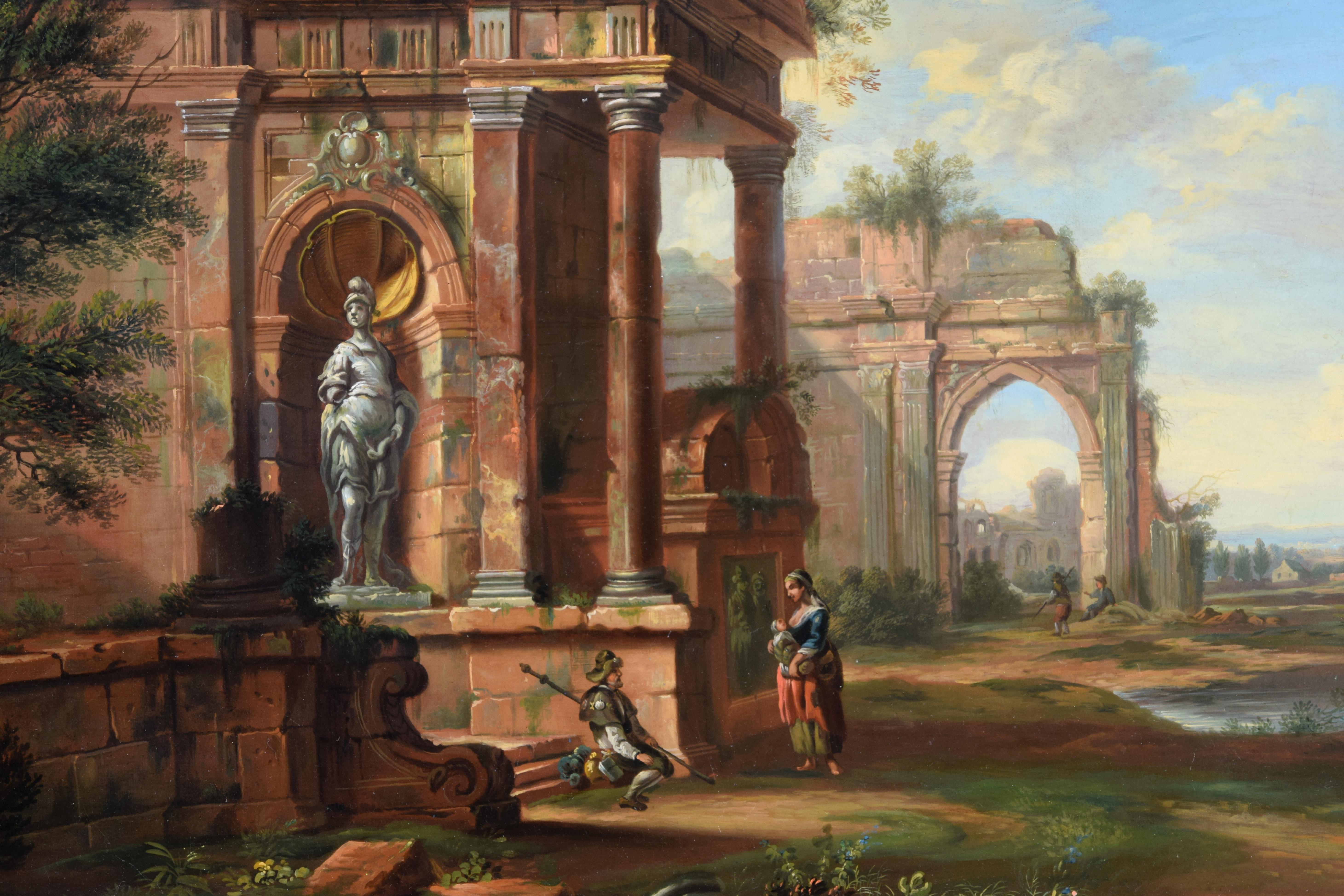 18th Century, French Painting with Landscape with Ruins  For Sale 8