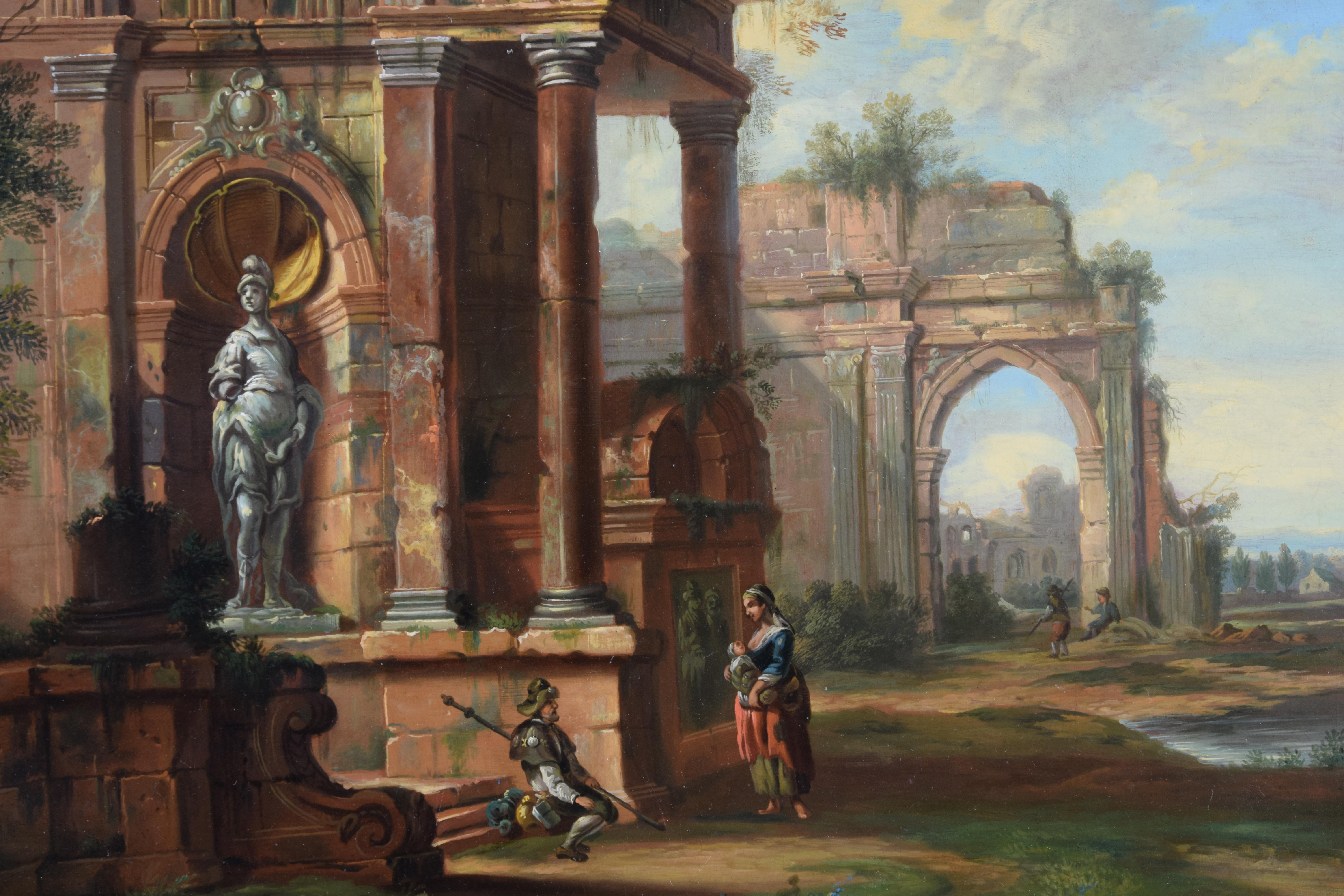 18th Century, French Painting with Landscape with Ruins  For Sale 13