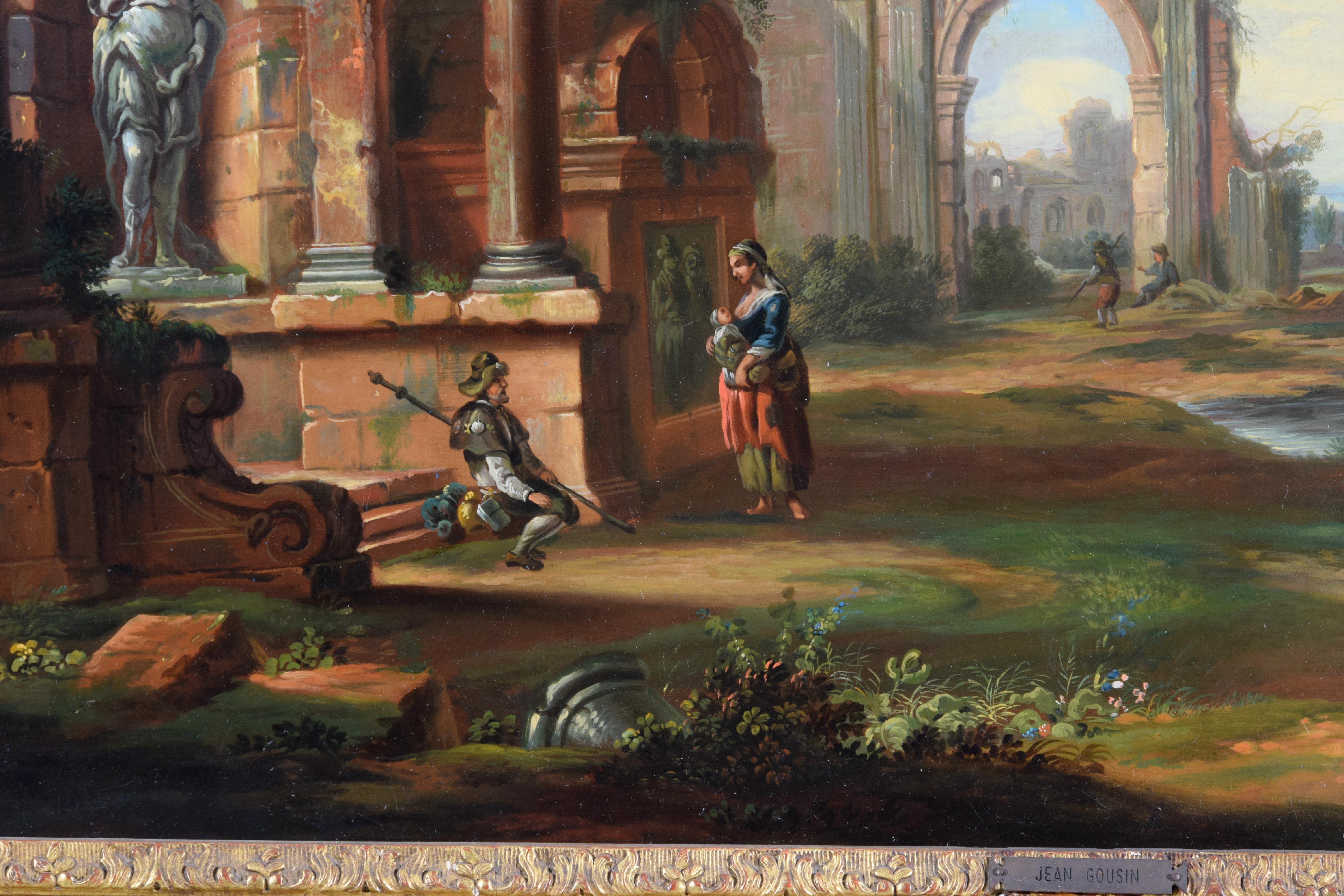 18th Century, French Painting with Landscape with Ruins  For Sale 14