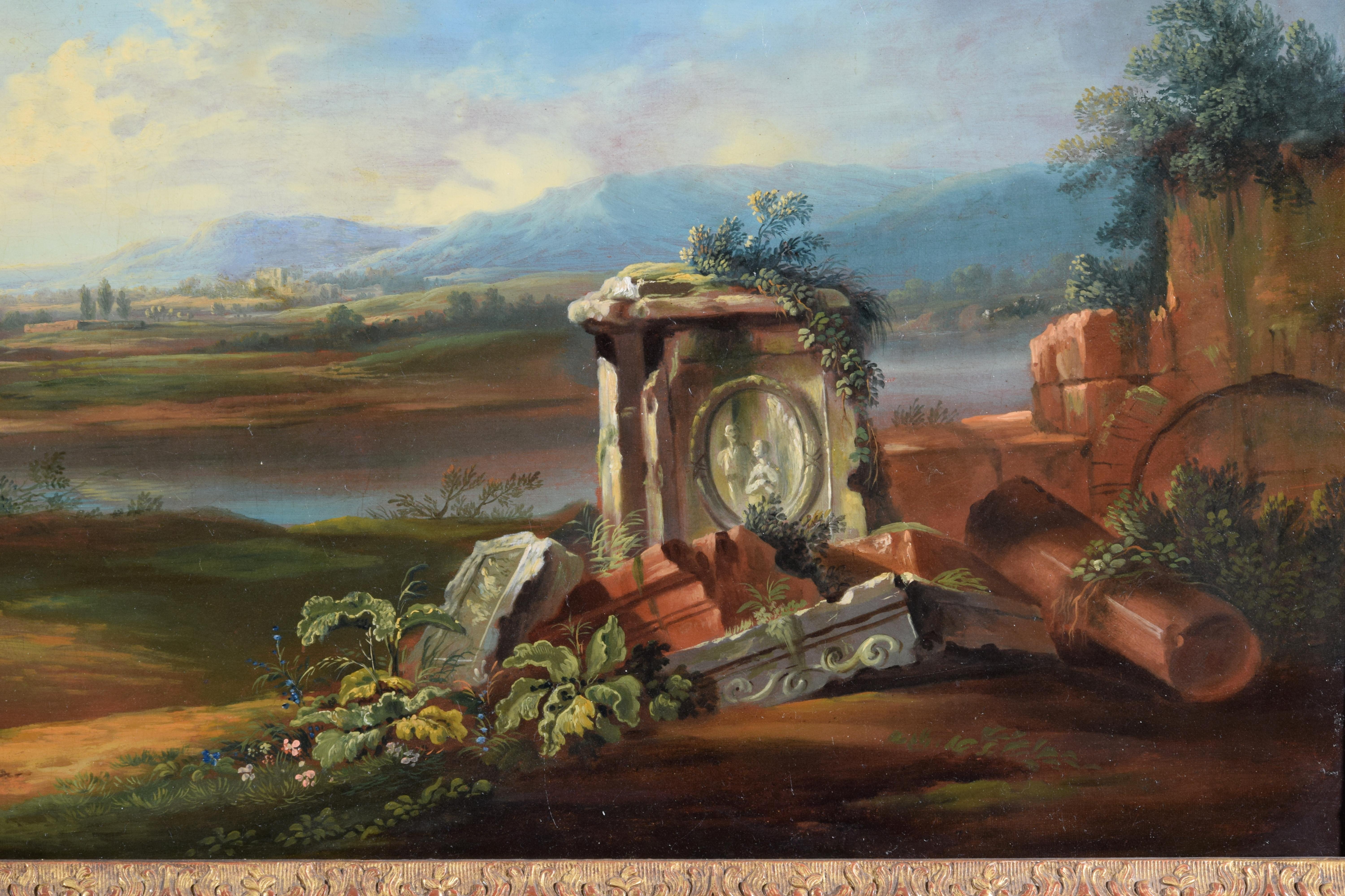 XVIIIe siècle, peinture française avec paysage avec ruines  en vente 14