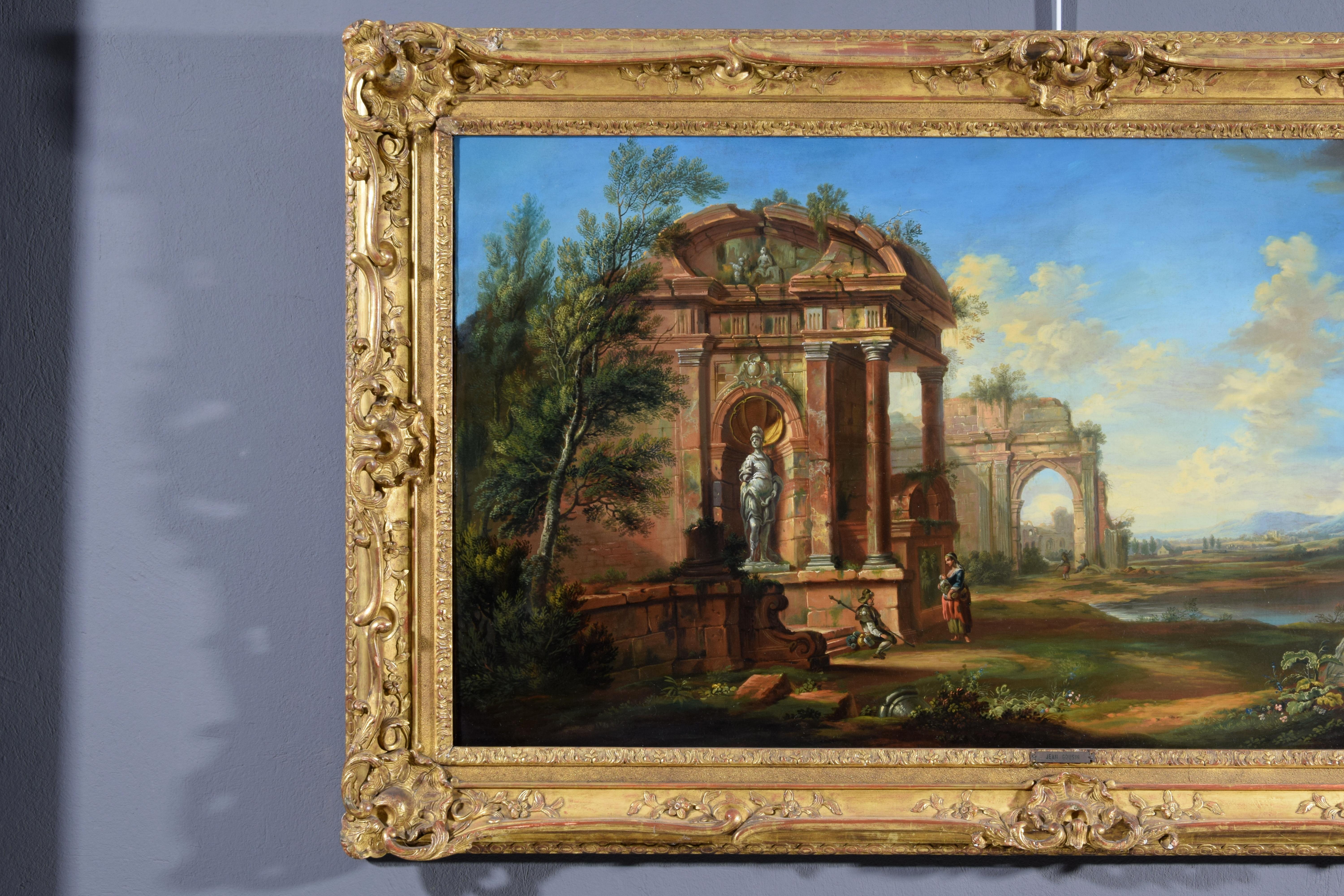 18th Century, French Painting with Landscape with Ruins  For Sale 2