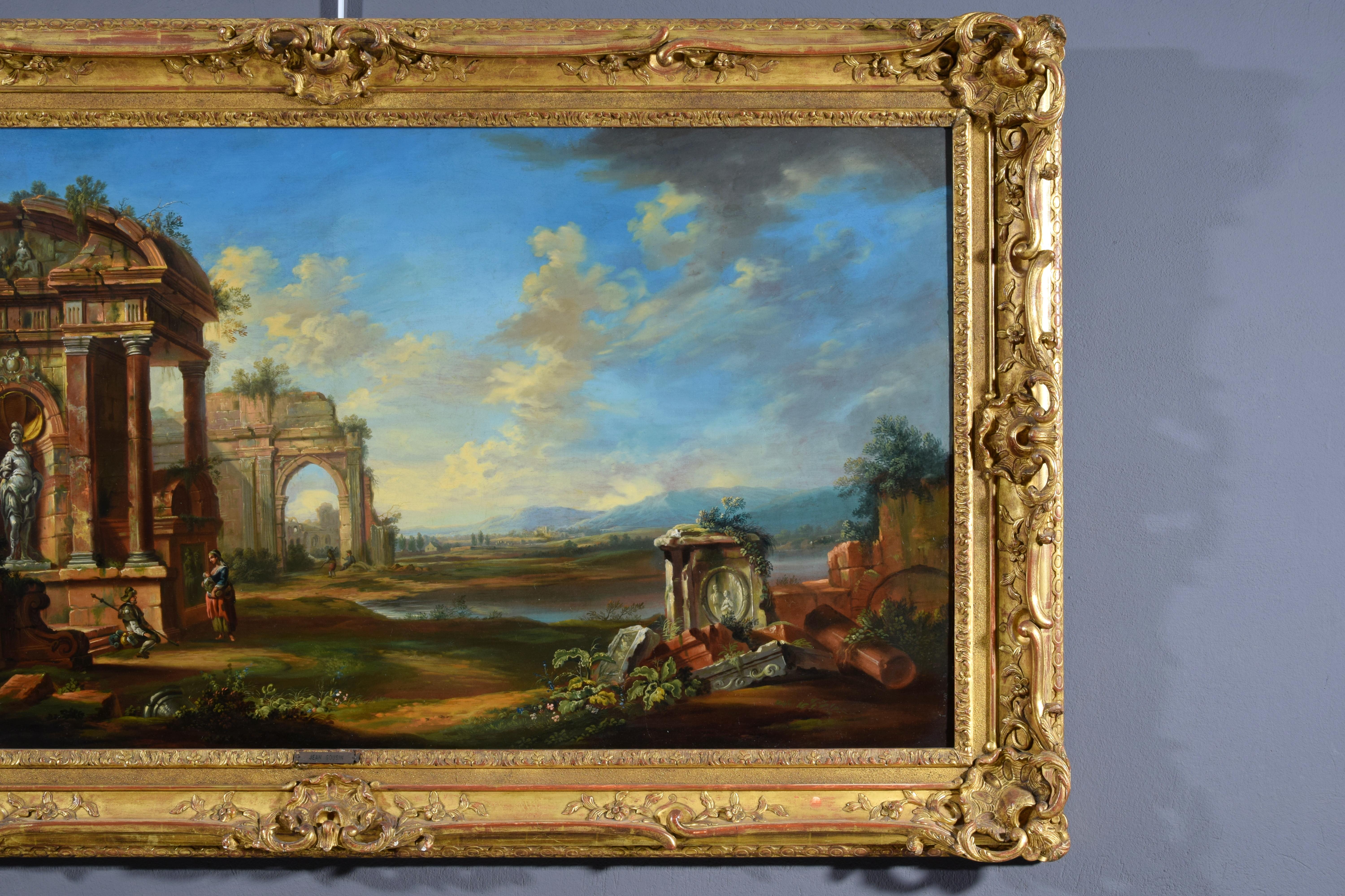 18th Century, French Painting with Landscape with Ruins  For Sale 3