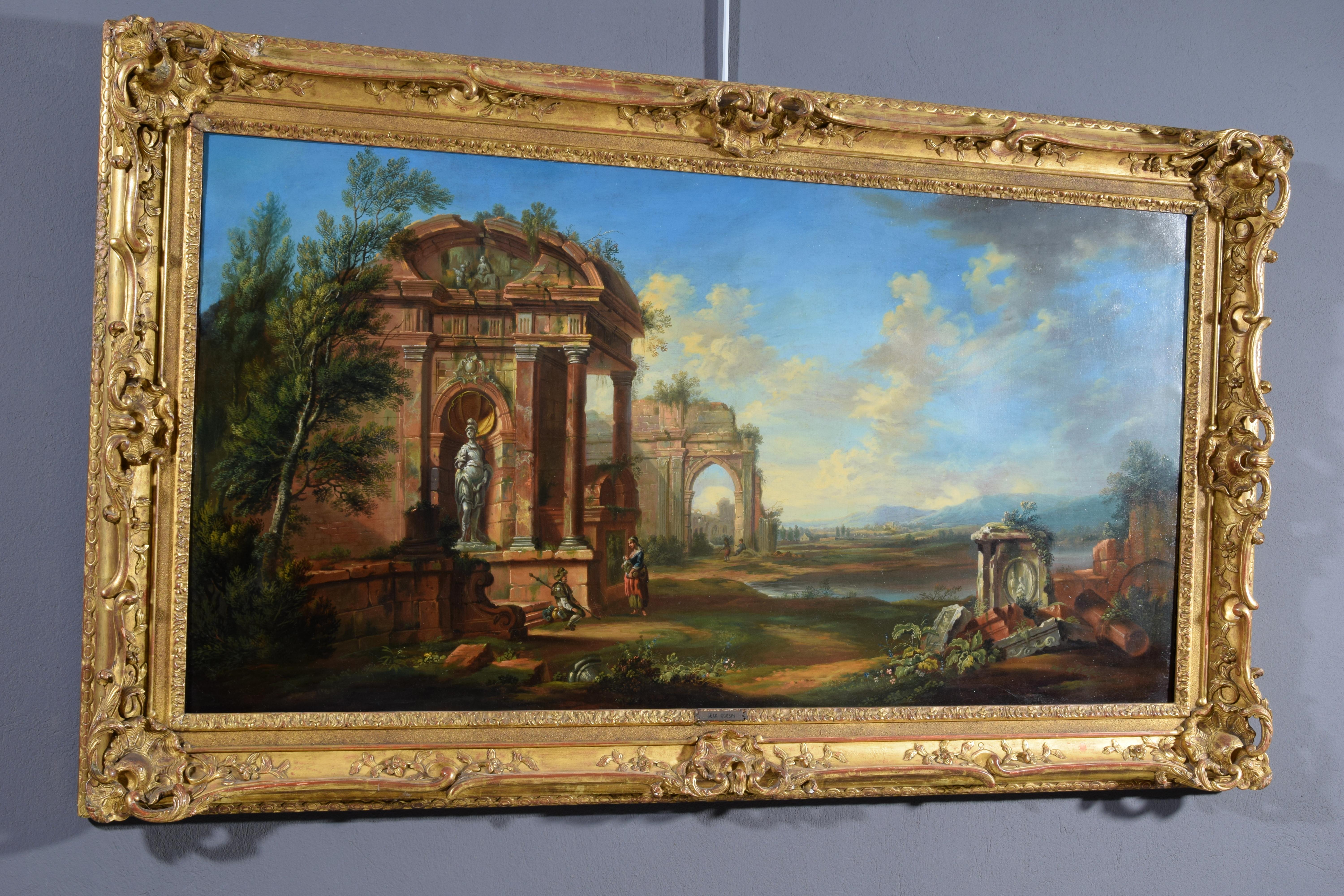 18th Century, French Painting with Landscape with Ruins  For Sale 4