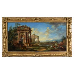 Antique 18th Century, French Painting with Landscape with Ruins 