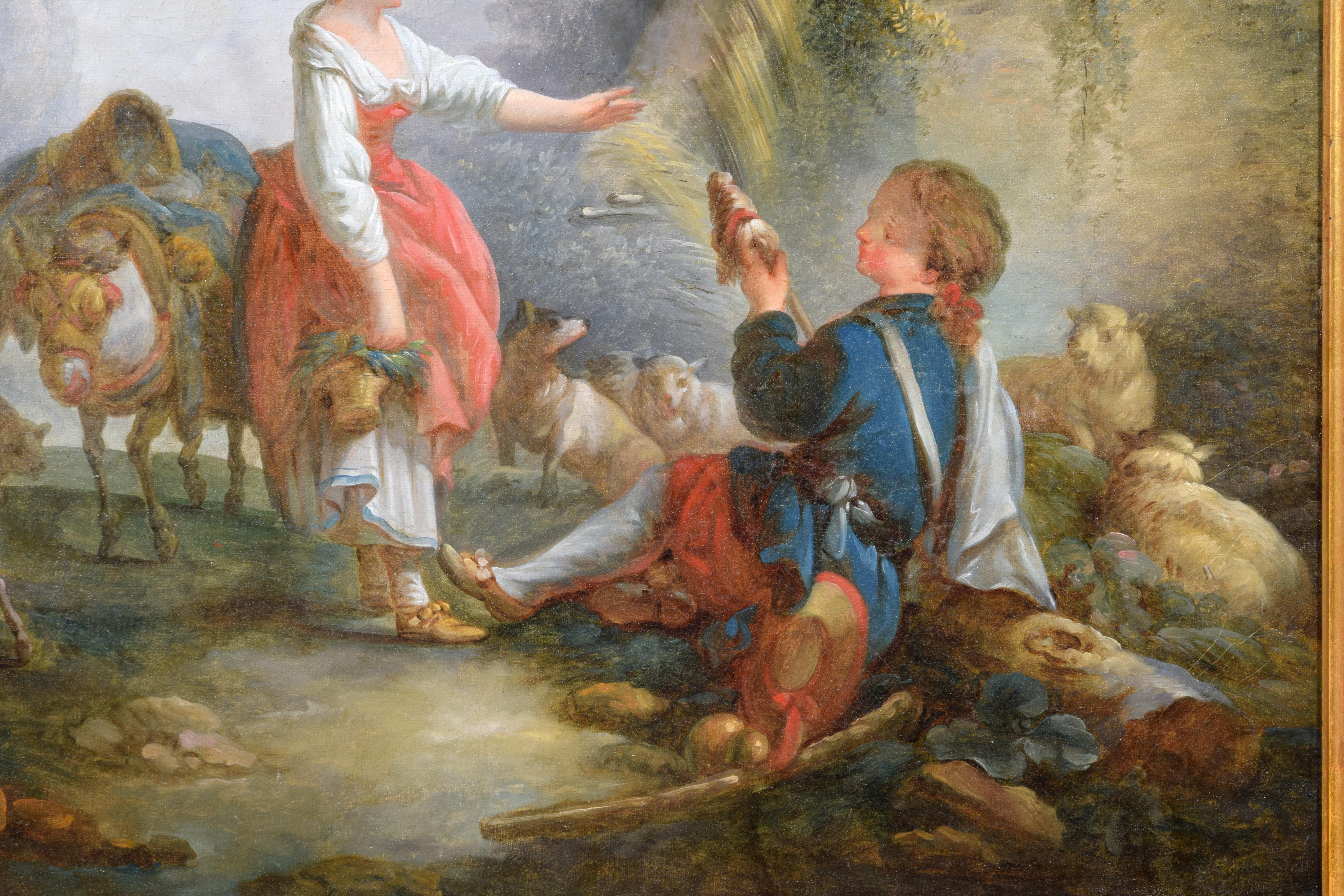 XVIIIe siècle, peinture française avec scène pastorale, cercle de Jean-Baptiste Huet en vente 4