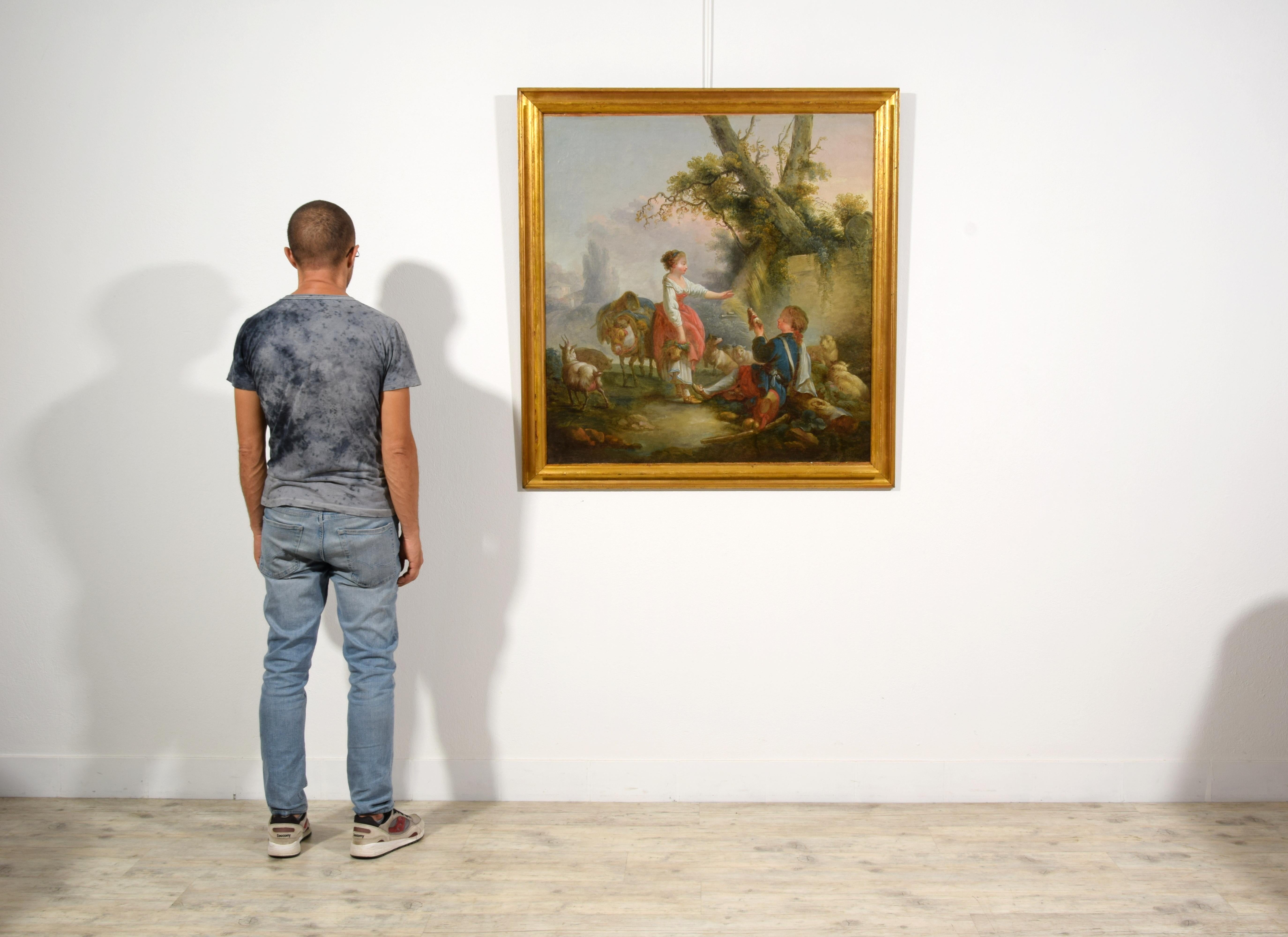 XVIIIe siècle, peinture française avec scène pastorale, cercle de Jean-Baptiste Huet en vente 6