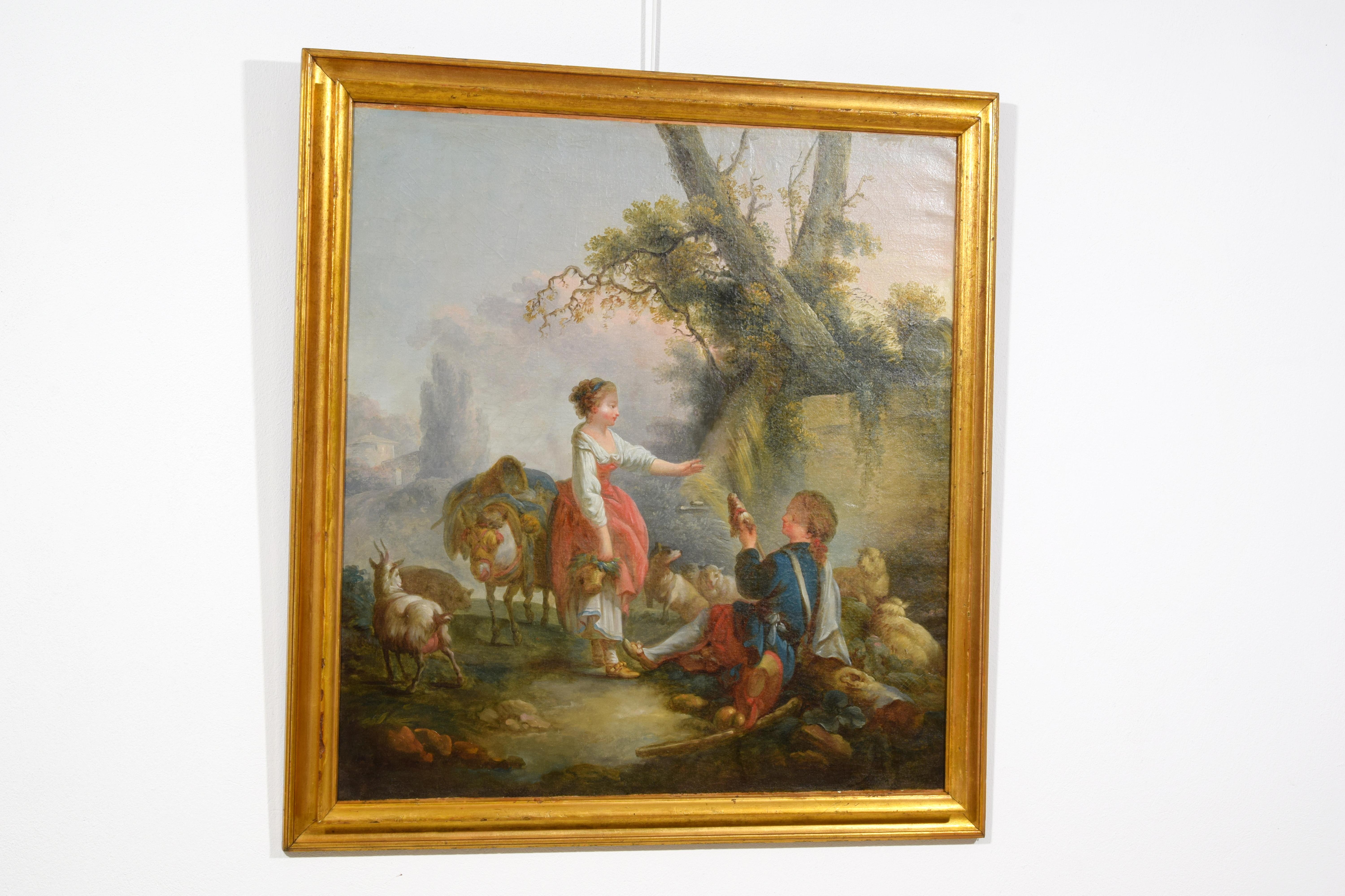 XVIIIe siècle, peinture française avec scène pastorale, cercle de Jean-Baptiste Huet en vente 7