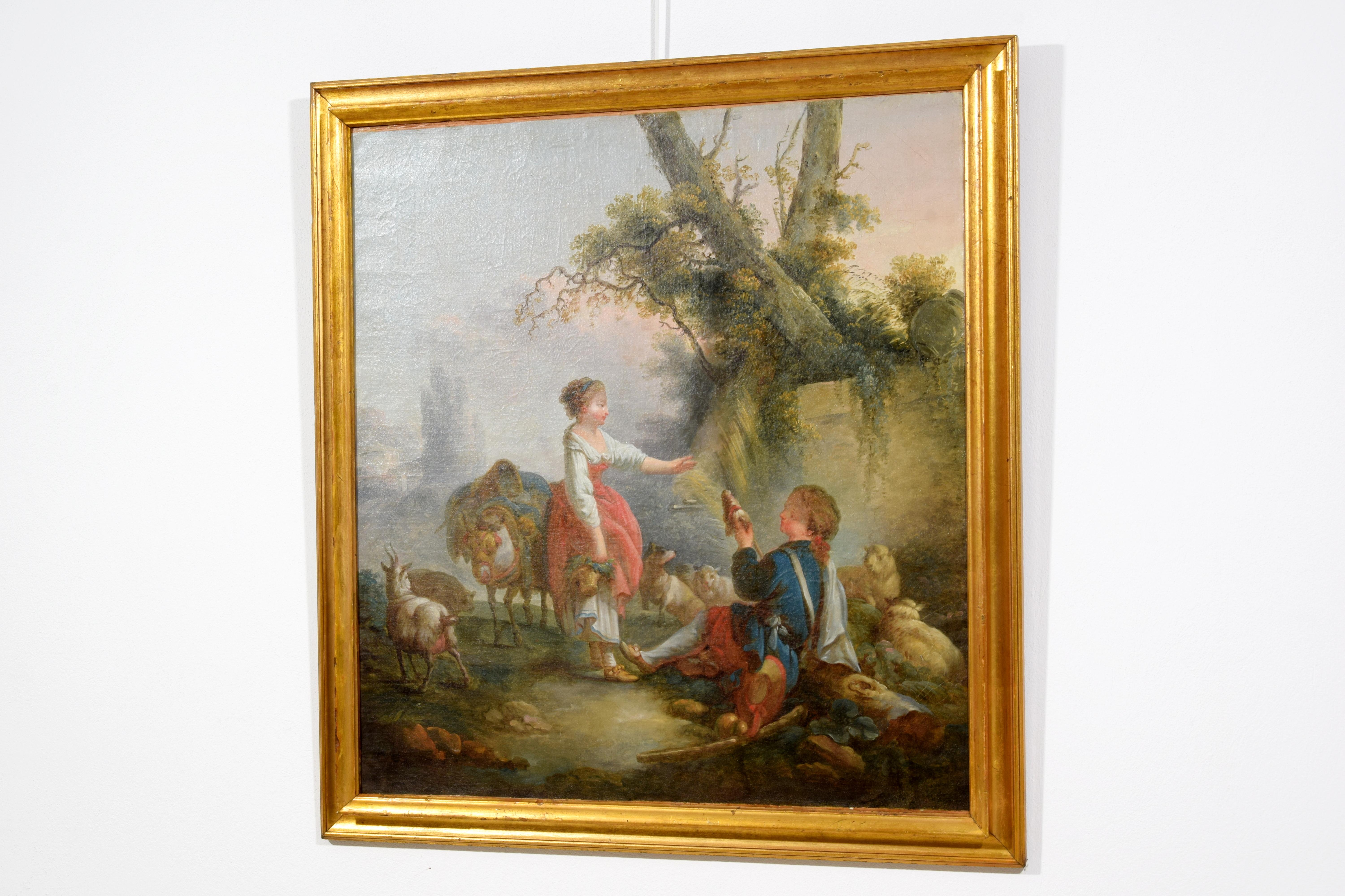 XVIIIe siècle, peinture française avec scène pastorale, cercle de Jean-Baptiste Huet en vente 8