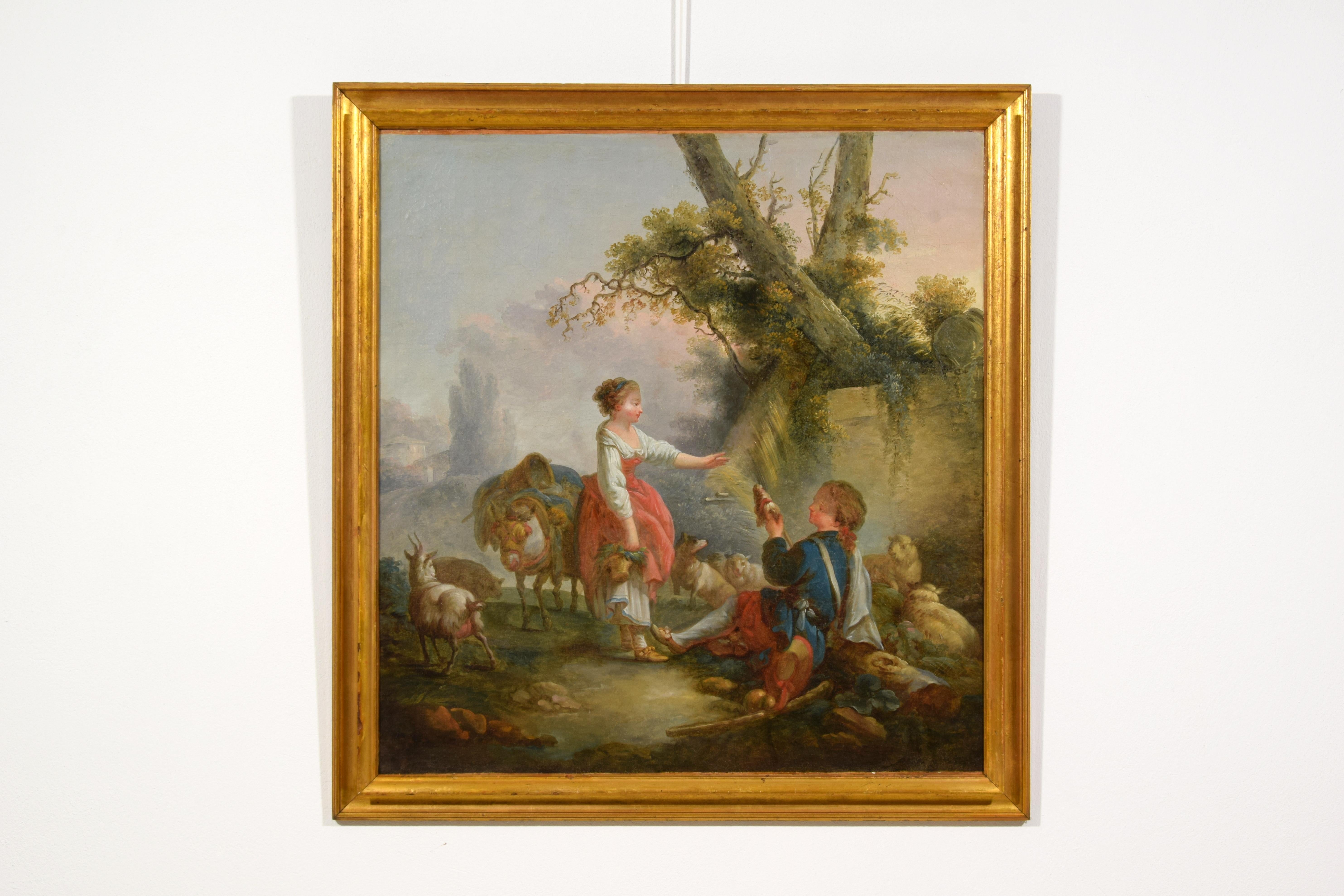 XVIIIe siècle, peinture française avec scène pastorale, cercle de Jean-Baptiste Huet en vente 9