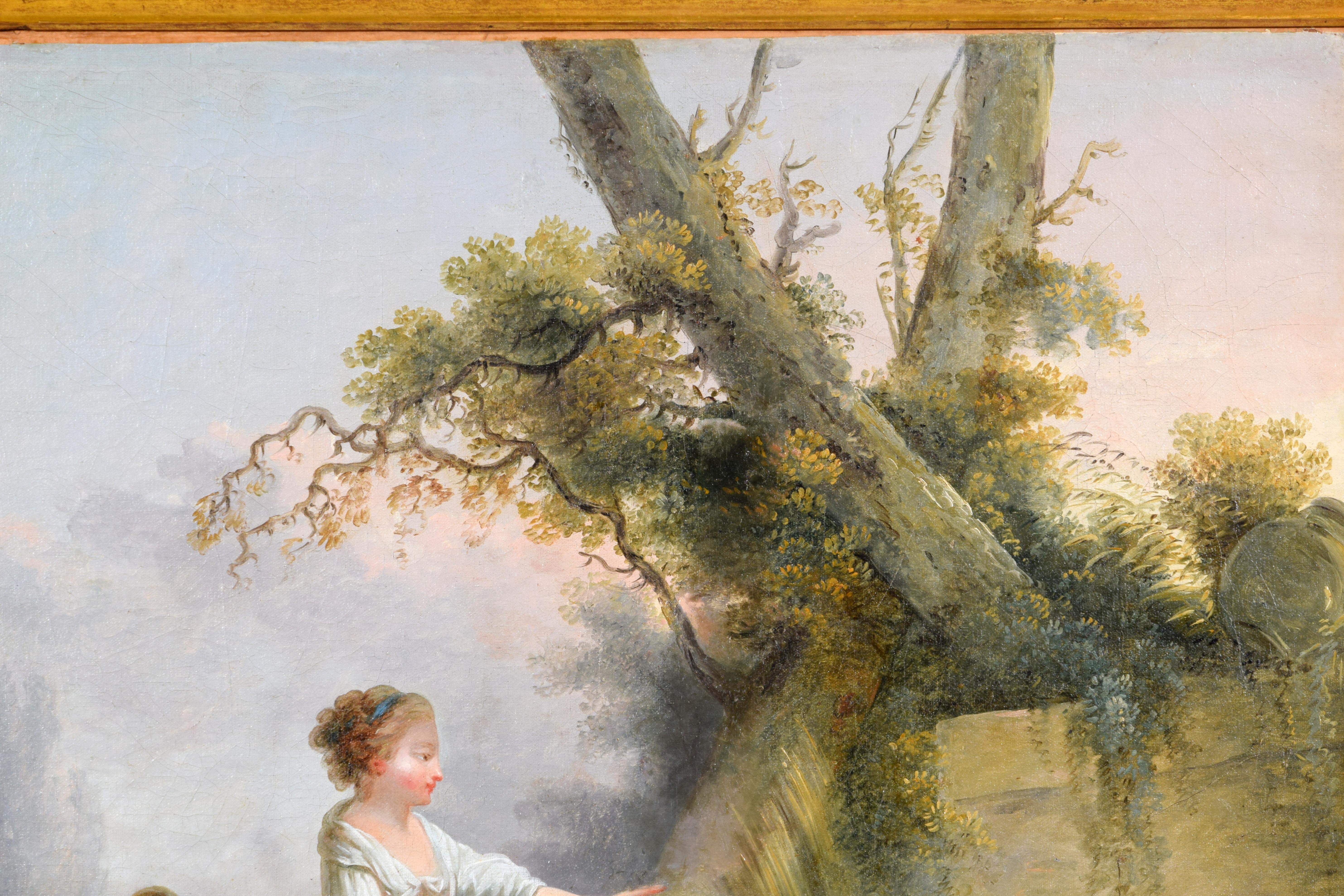 XVIIIe siècle, peinture française avec scène pastorale, cercle de Jean-Baptiste Huet en vente 12