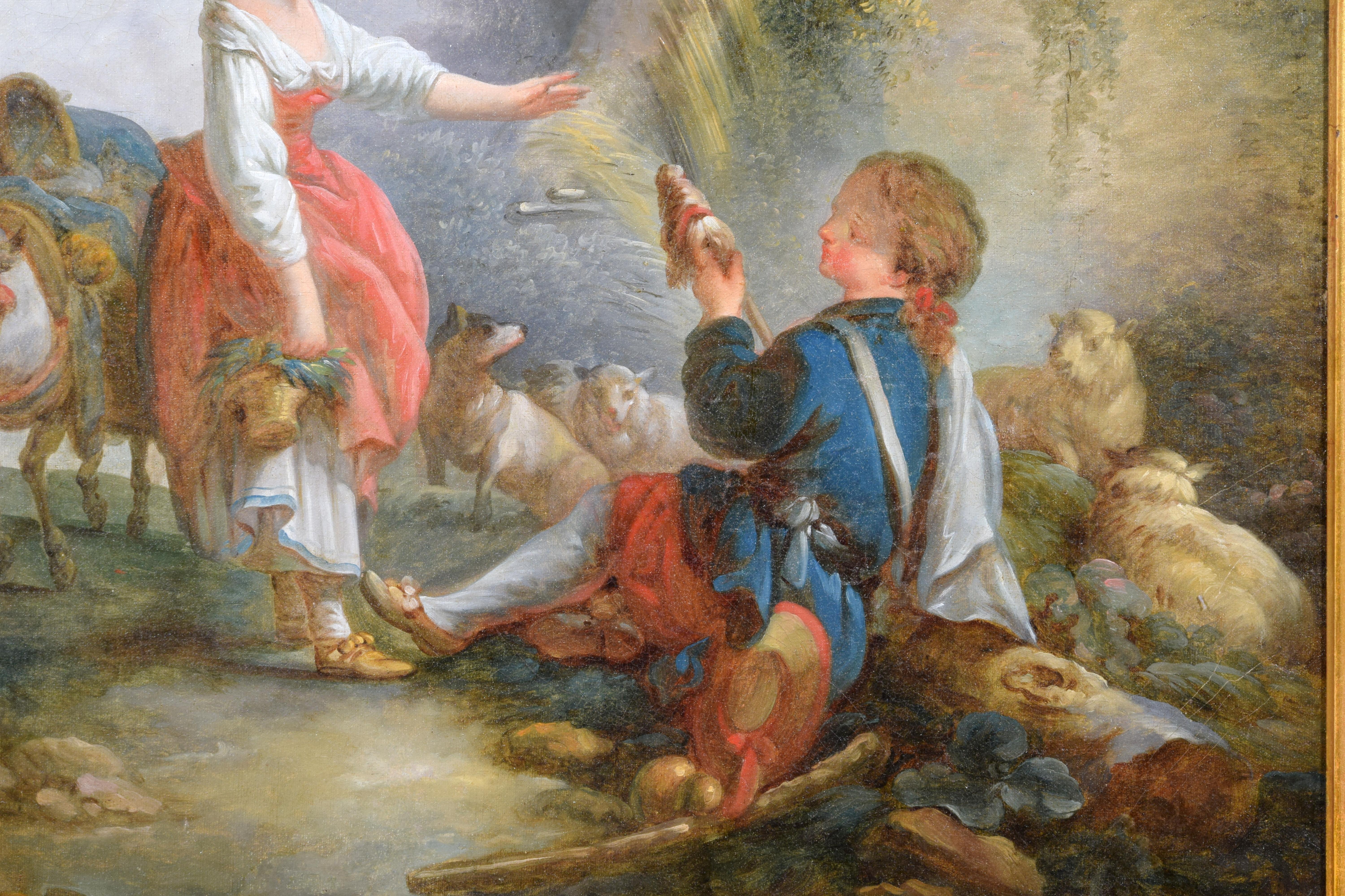 XVIIIe siècle, peinture française avec scène pastorale, cercle de Jean-Baptiste Huet en vente 13