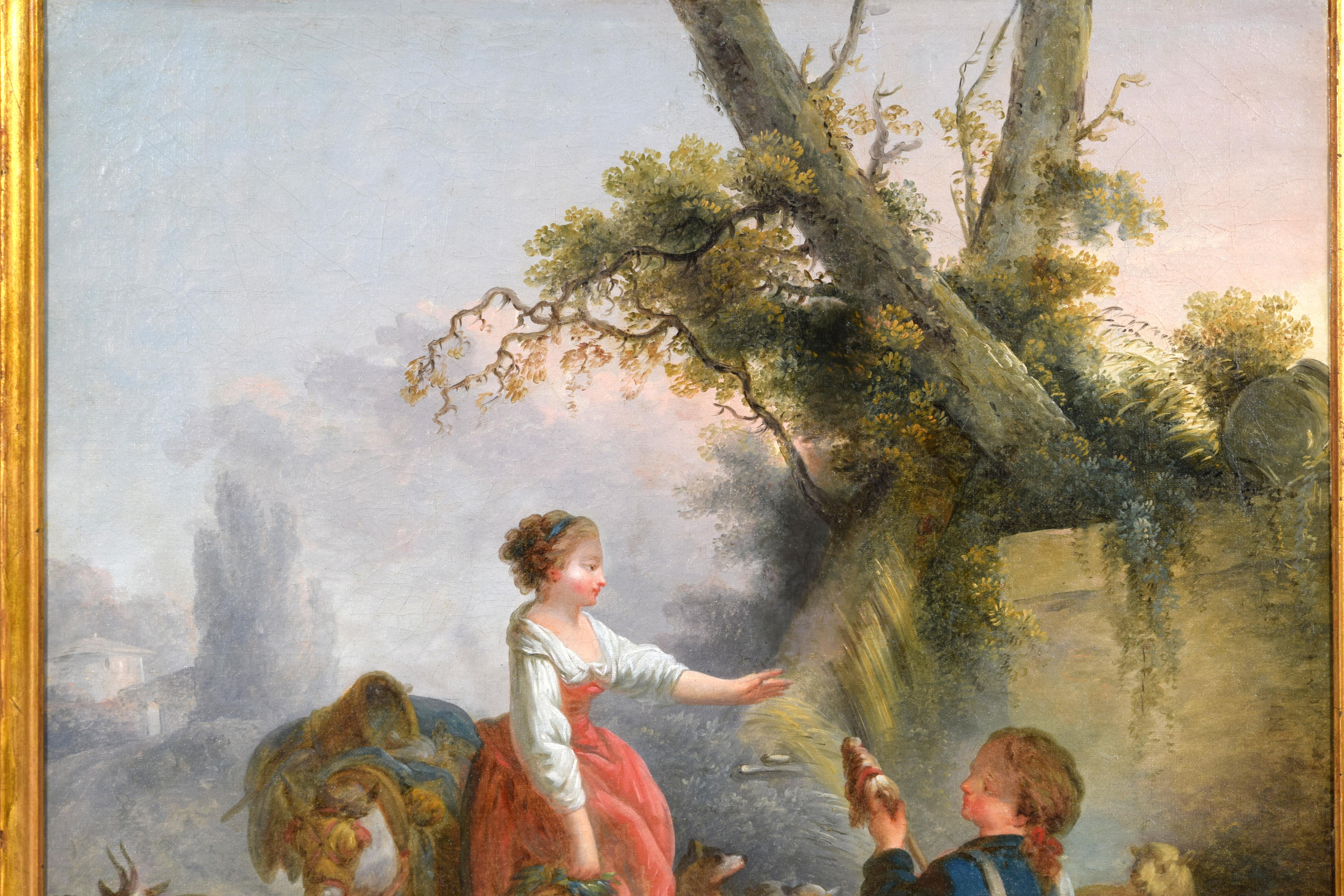 XVIIIe siècle, peinture française avec scène pastorale, cercle de Jean-Baptiste Huet en vente 2
