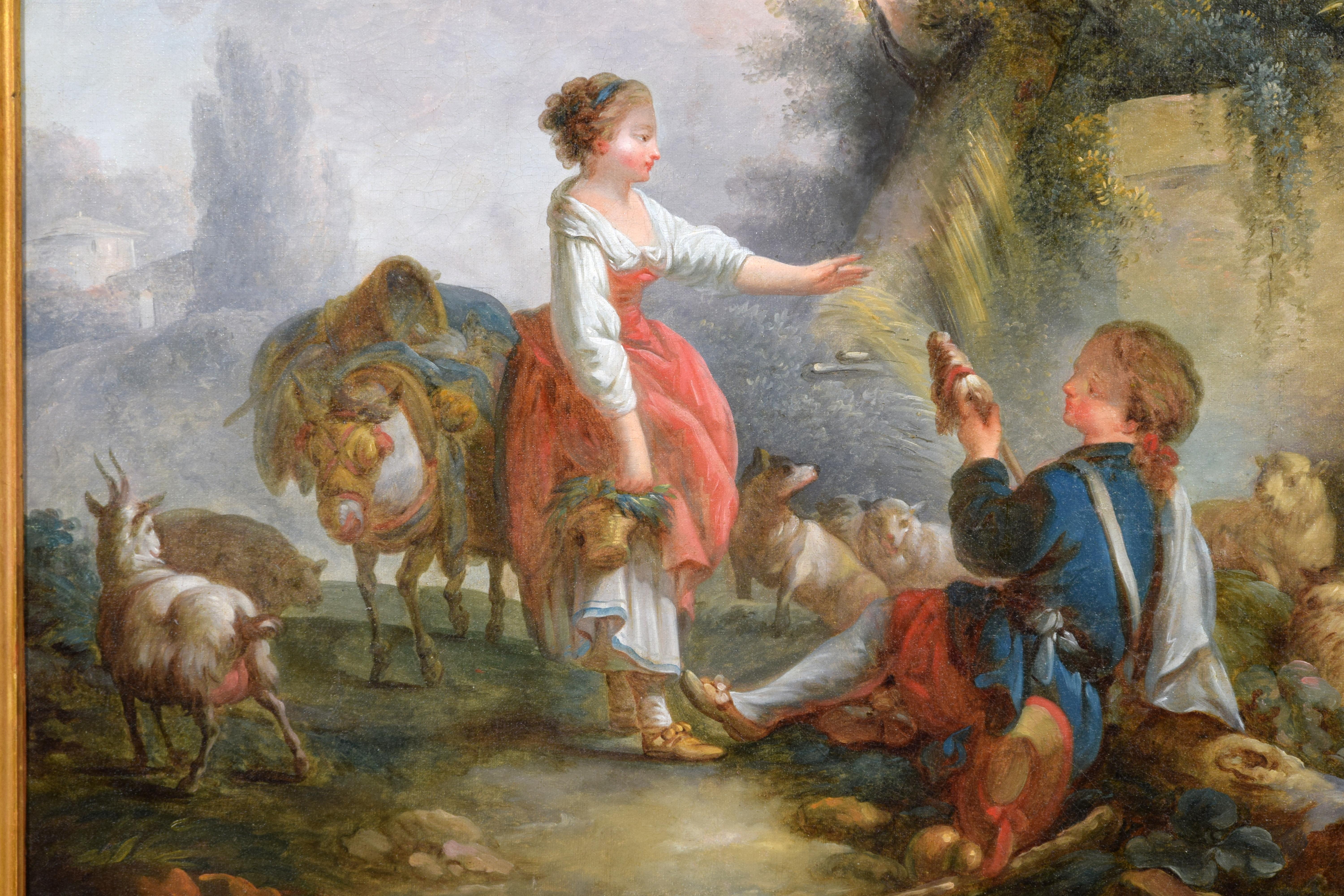 XVIIIe siècle, peinture française avec scène pastorale, cercle de Jean-Baptiste Huet en vente 3