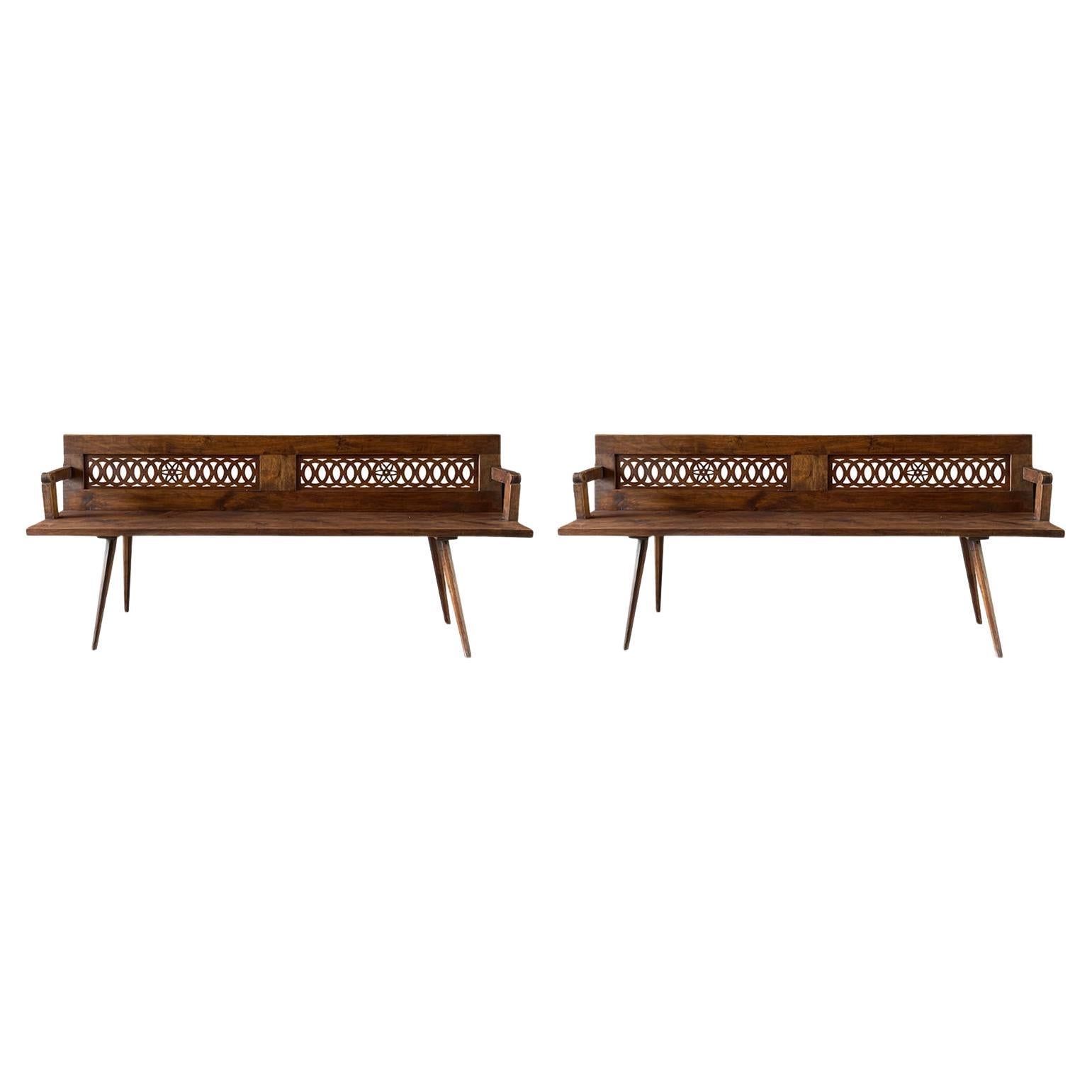 18th Century French, Pair of Antique Walnut Benches