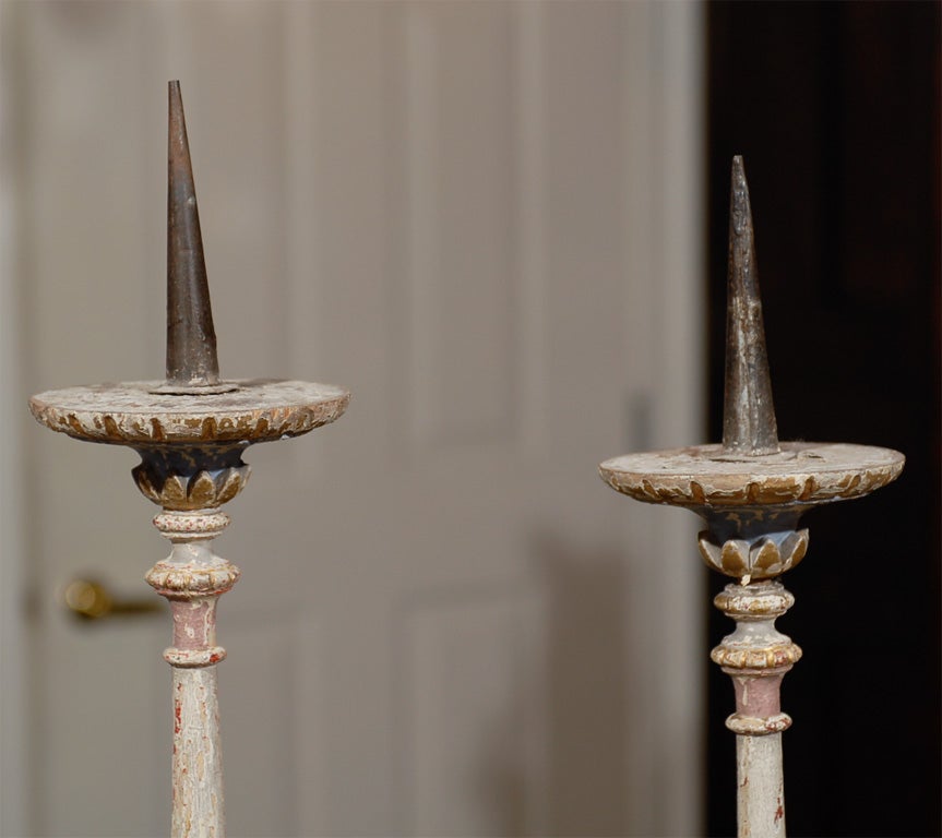 Hand-Carved 18th Century French Pair of Candlesticks