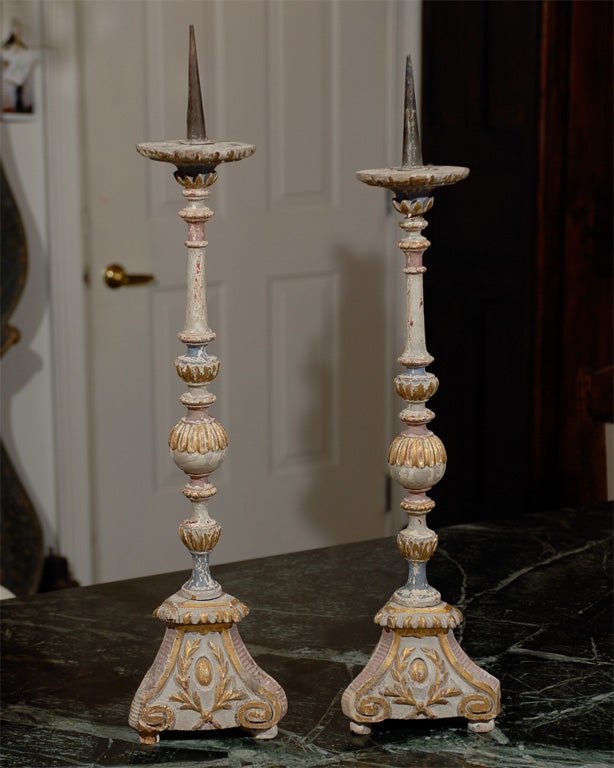 Wood 18th Century French Pair of Candlesticks