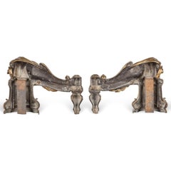 18th Century French Pair of Ormolu Bronze Fireplace Chenets, C.1750