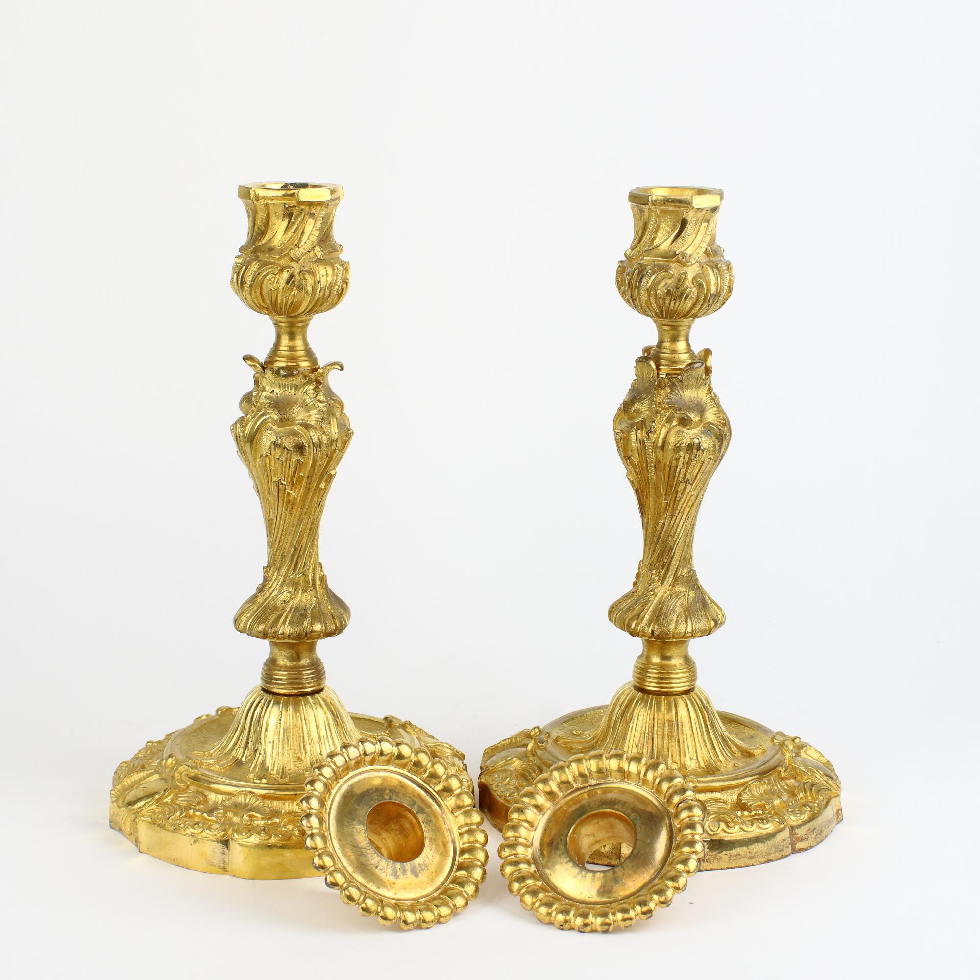 Mid 19th Century French Henri Picard Pair of Louis XV Gilt Bronze Candlesticks For Sale 6