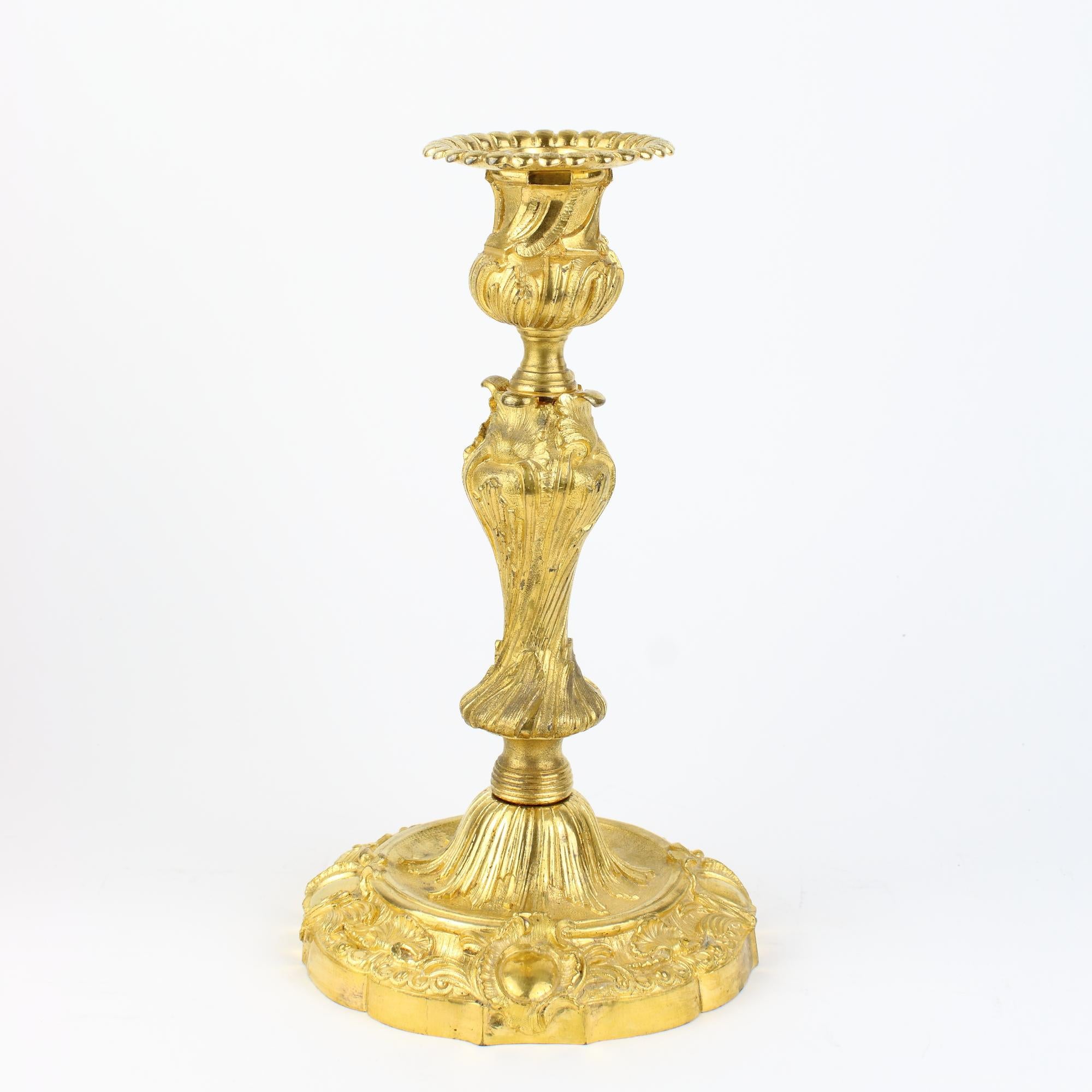 Mid 19th Century French Henri Picard Pair of Louis XV Gilt Bronze Candlesticks For Sale 2