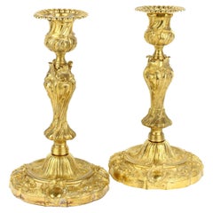 Mid 19th Century French Henri Picard Pair of Louis XV Gilt Bronze Candlesticks