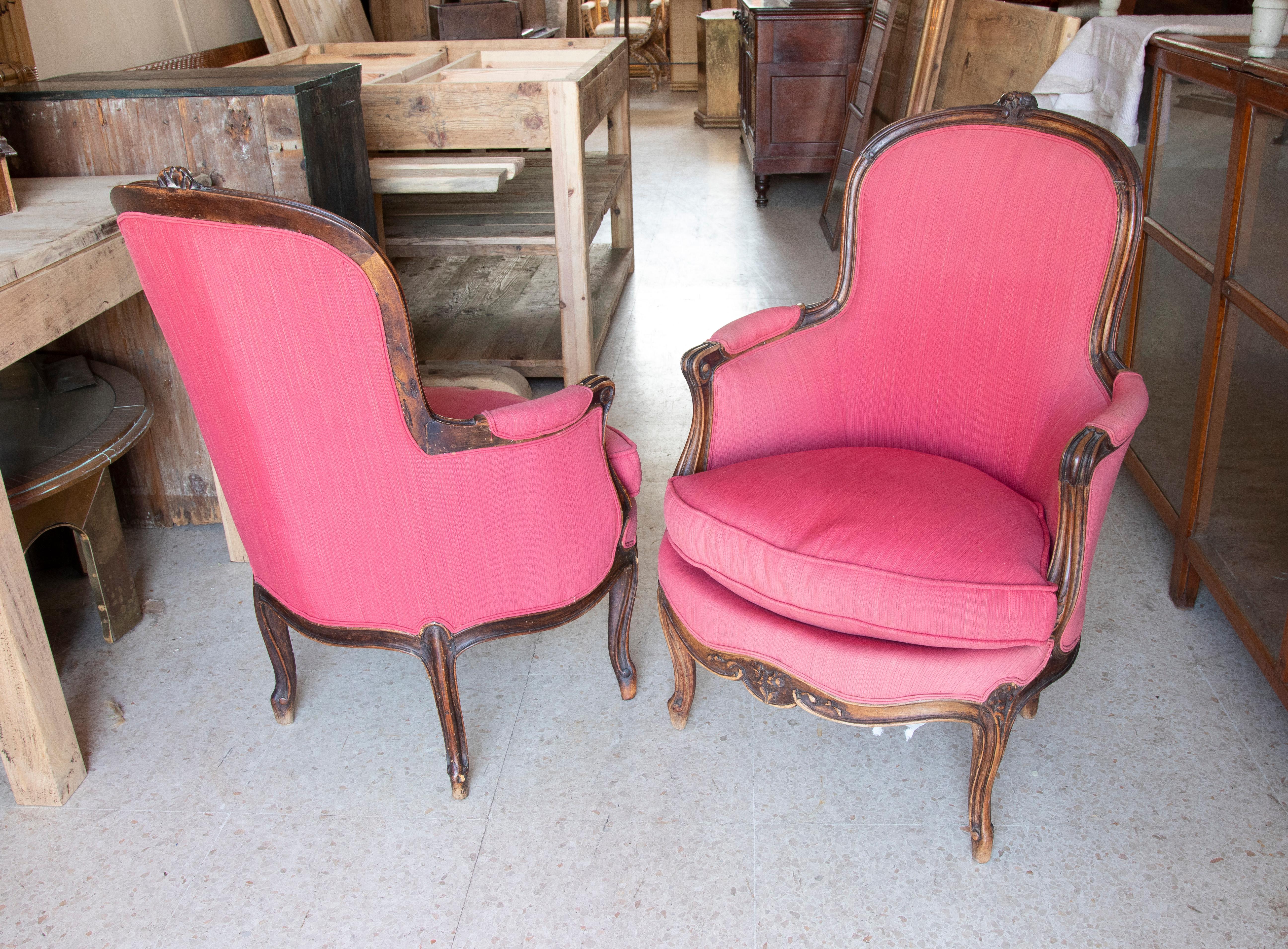 18th Century and Earlier 18th Century French Pair of Wooden Upholstered Armchairs For Sale