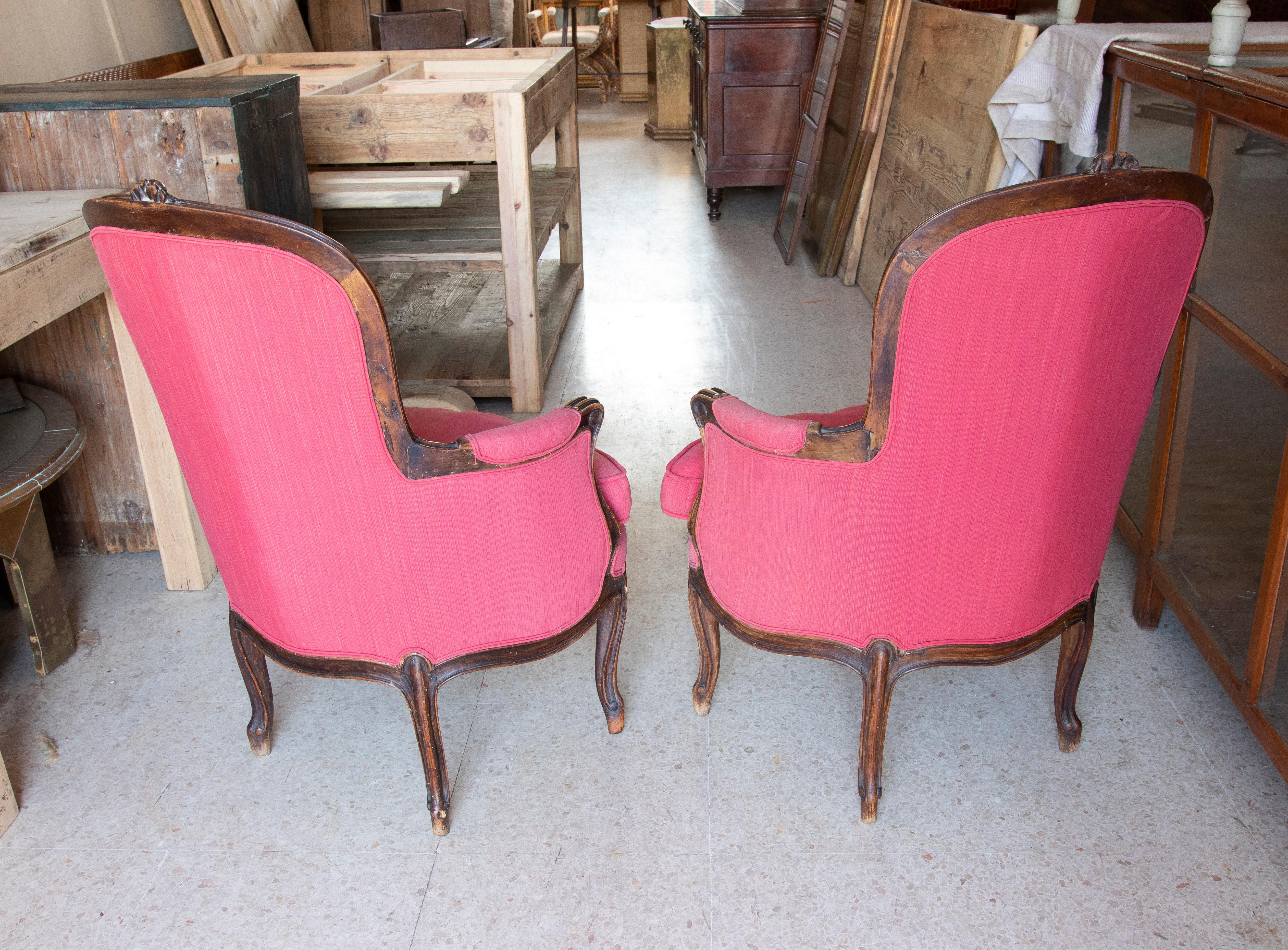 18th Century French Pair of Wooden Upholstered Armchairs For Sale 2
