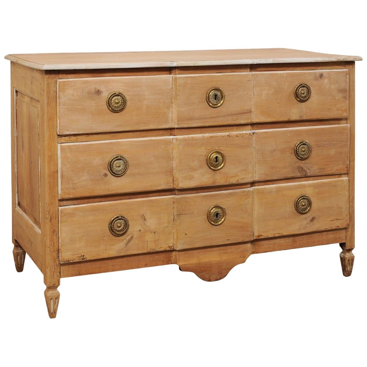 18th Century French Pale Wood Three-Drawer Chest with Painted Trim