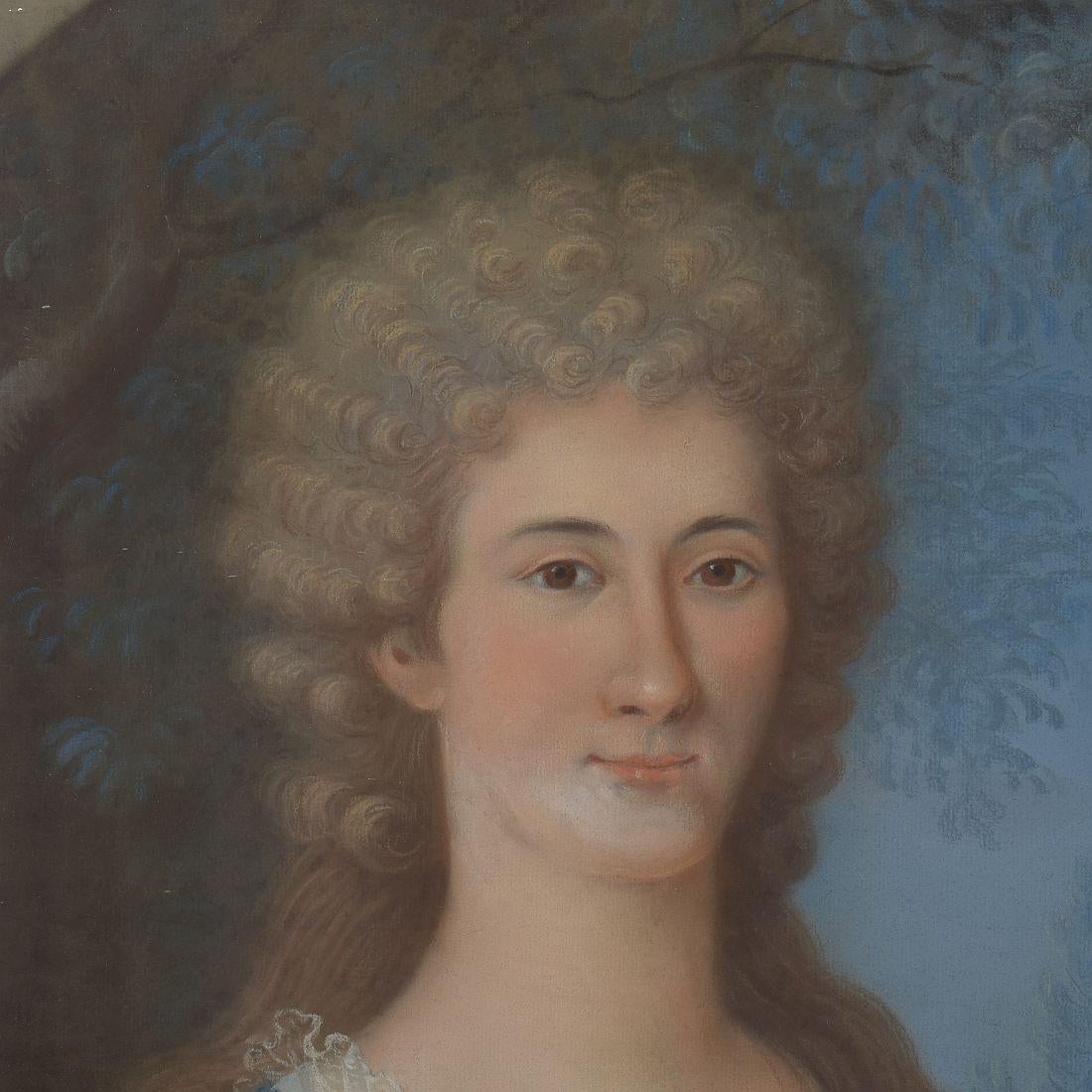 French Provincial 18th Century French Pastel Portrait of a Young Woman