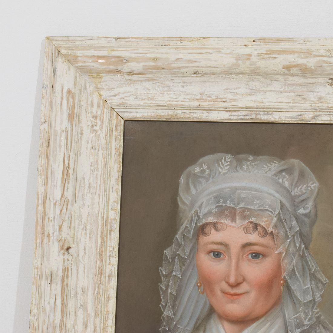 Francese Ritratto di giovane donna a pastello francese del XVIII secolo in vendita