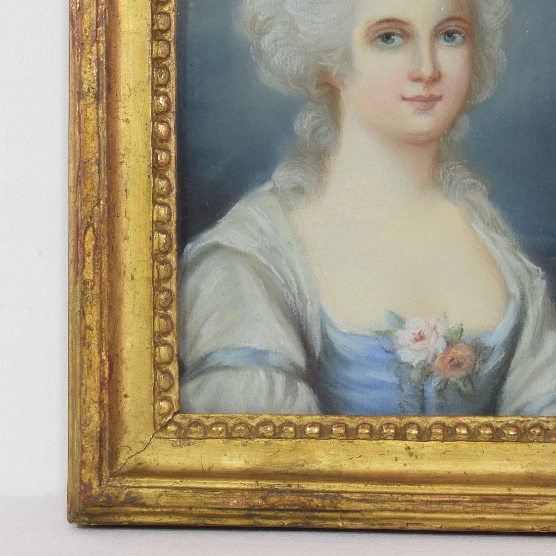 Peint à la main Portrait d'une jeune femme au pastel du 18ème siècle