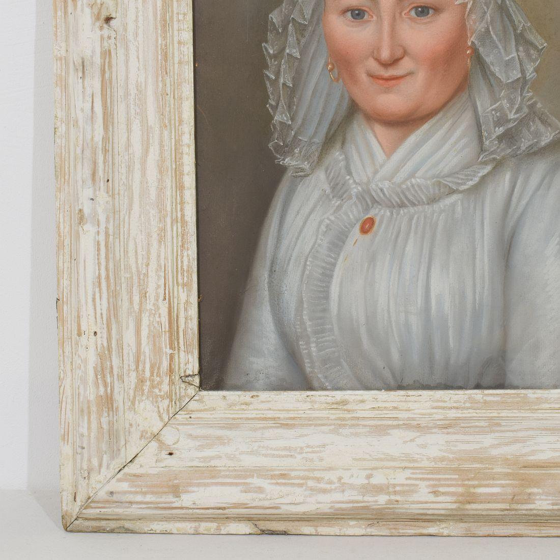 Wood 18th Century French Pastel Portrait of a Young Woman For Sale