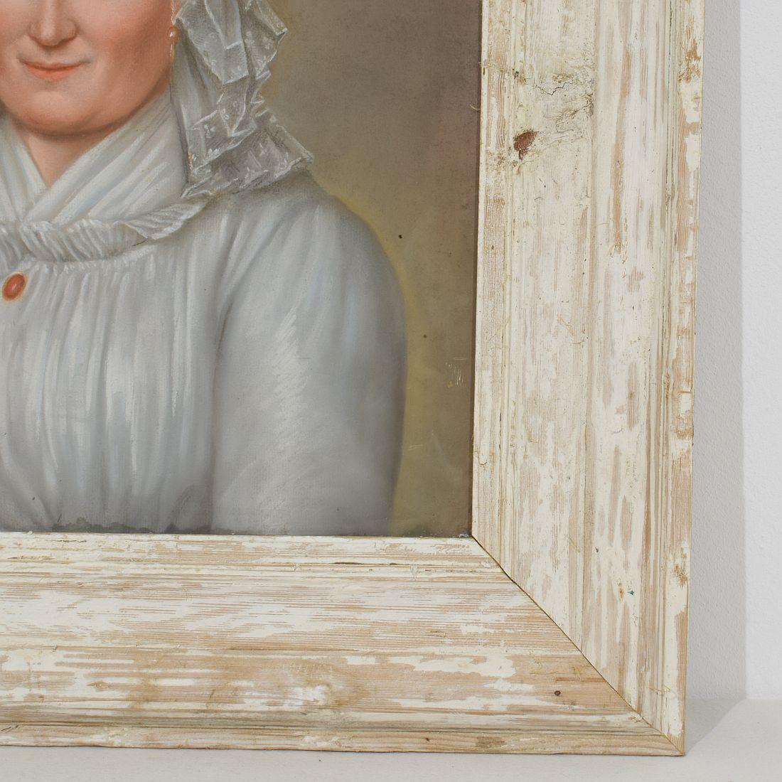 Legno Ritratto di giovane donna a pastello francese del XVIII secolo in vendita