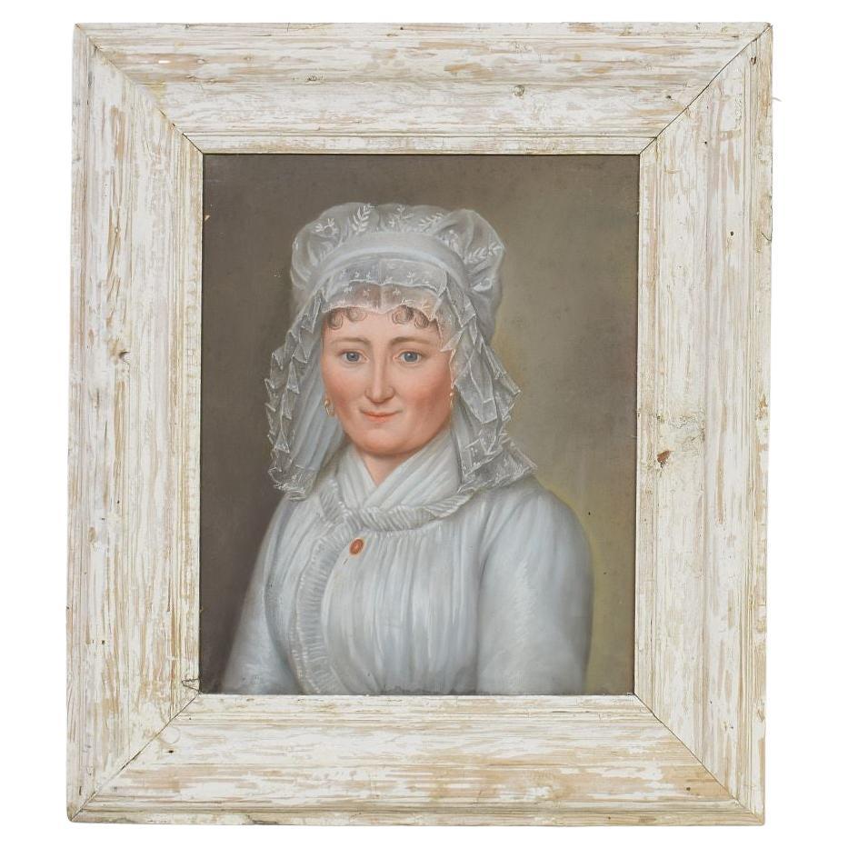 Retrato al pastel francés del siglo XVIII de una mujer joven