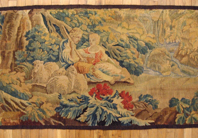 Hand-Woven 18th Century French Pastoral Landscape Tapestry, with Shepherds and Their Sheep For Sale