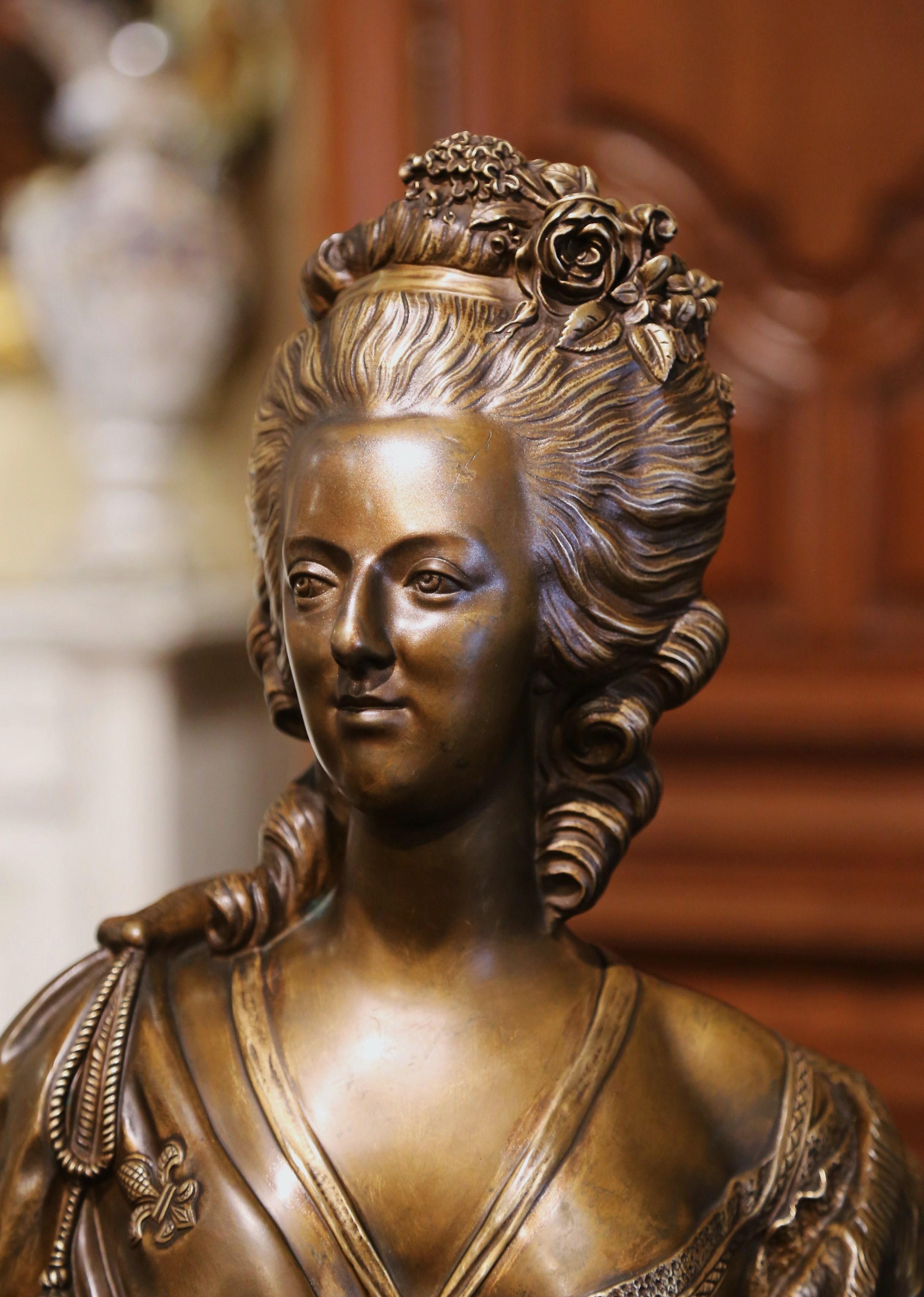Französische Marie Antoinette-Büste aus patinierter Bronze aus dem 18. Jahrhundert, signiert F. Lecomte (Louis XVI.) im Angebot
