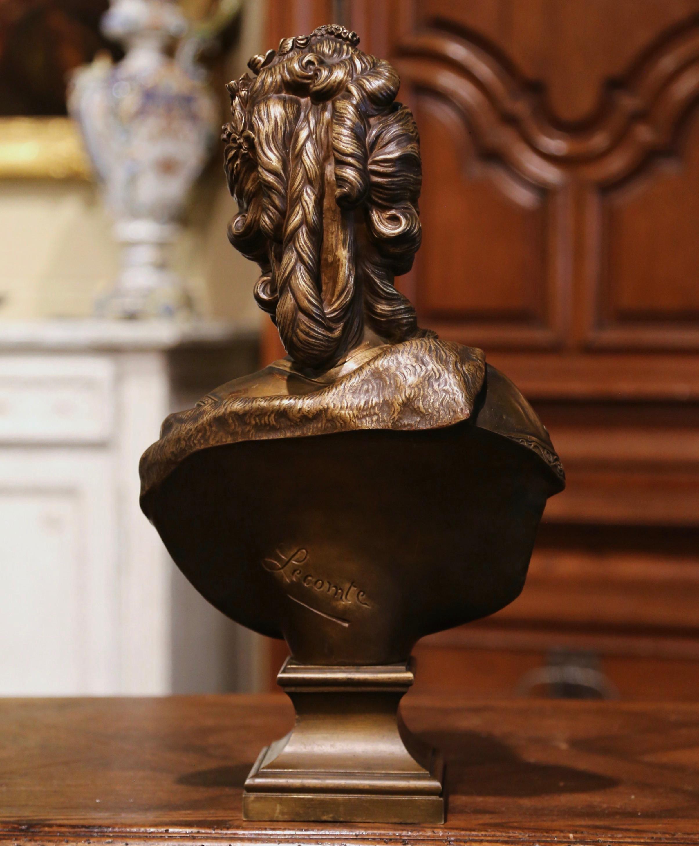 Louis XVI 18th Century French Patinated Bronze Marie Antoinette Bust Signed F. Lecomte For Sale