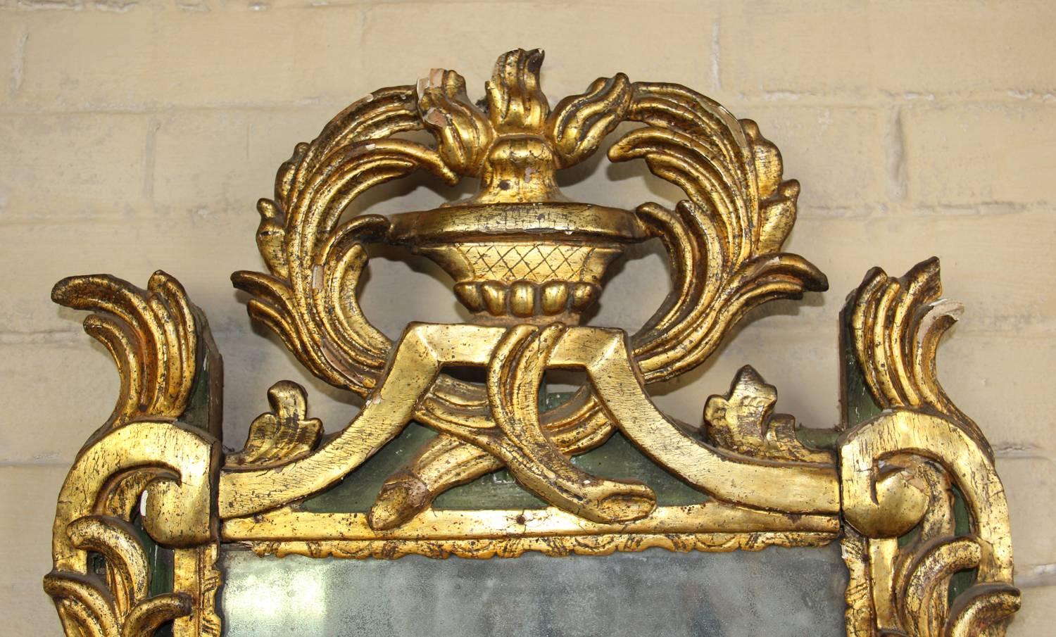 Hand-Carved 18th Century French Period Louis XVI Giltwood Mirror with Original Mirror Plate