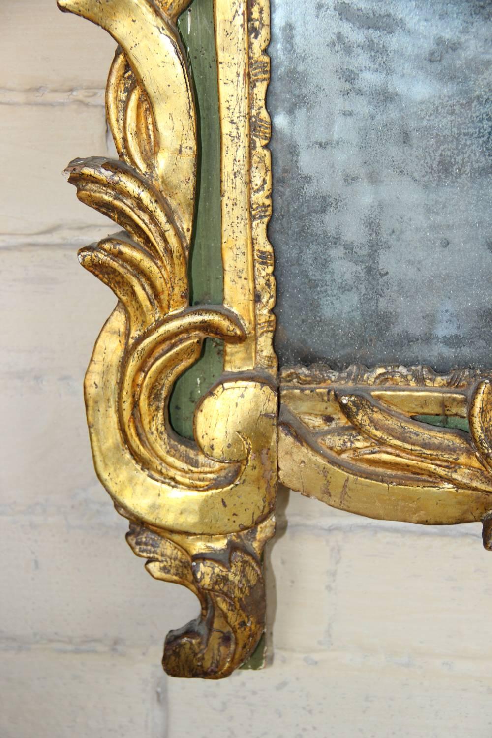 Wood 18th Century French Period Louis XVI Giltwood Mirror with Original Mirror Plate