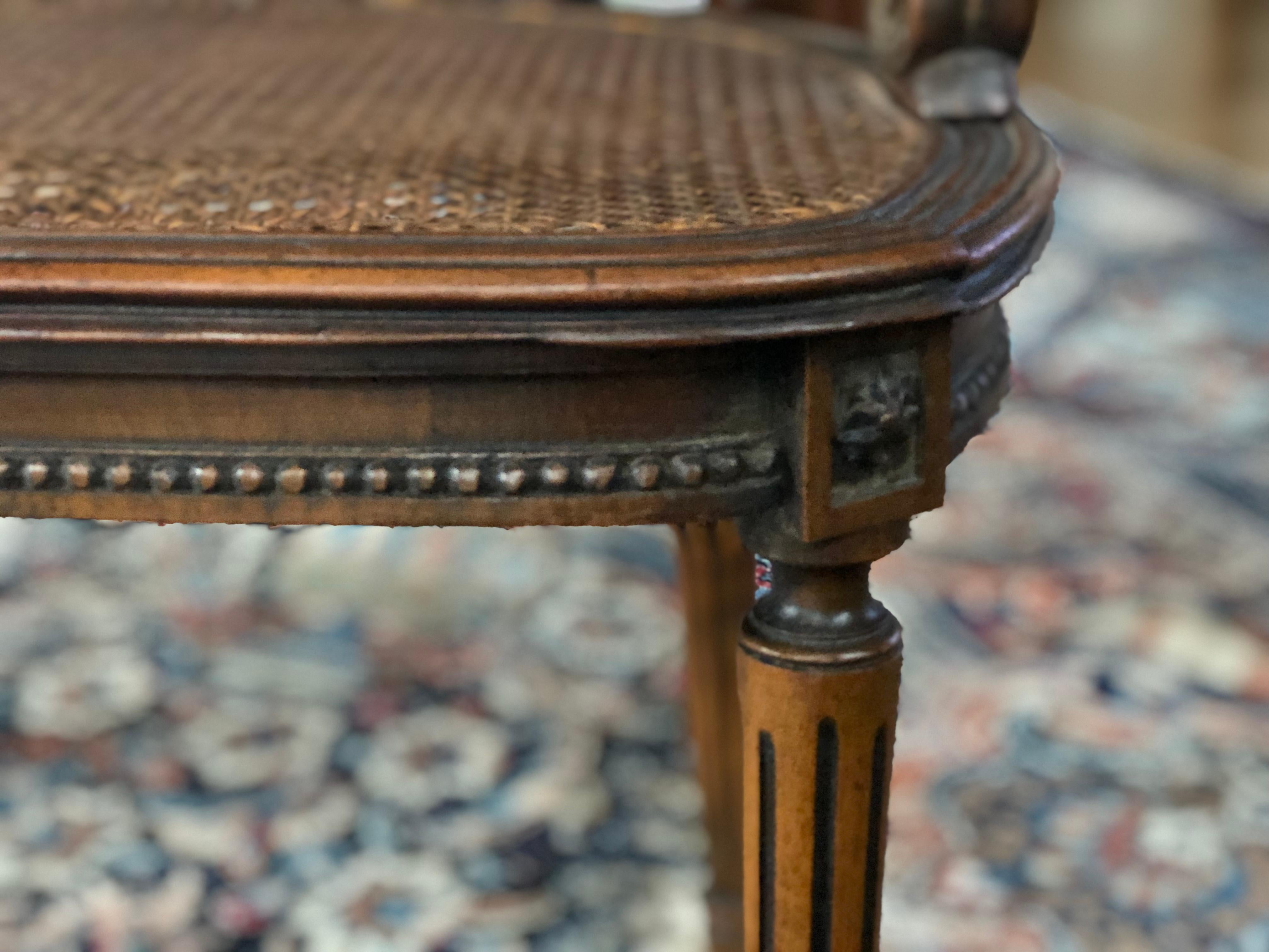 18th Century French Petit Bergère with Hand Carvings and Cane, Louis XVI In Good Condition For Sale In Sofia, BG