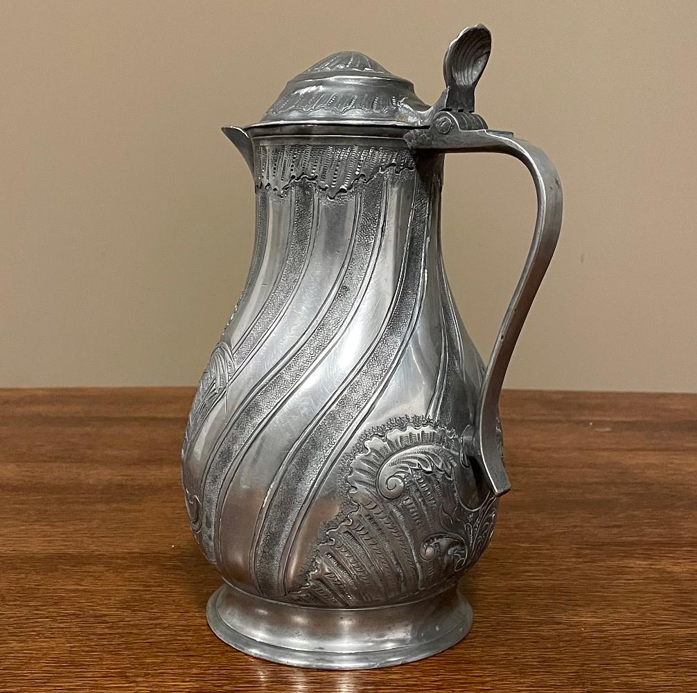 Hand-Crafted 18th Century French Pewter Pitcher For Sale
